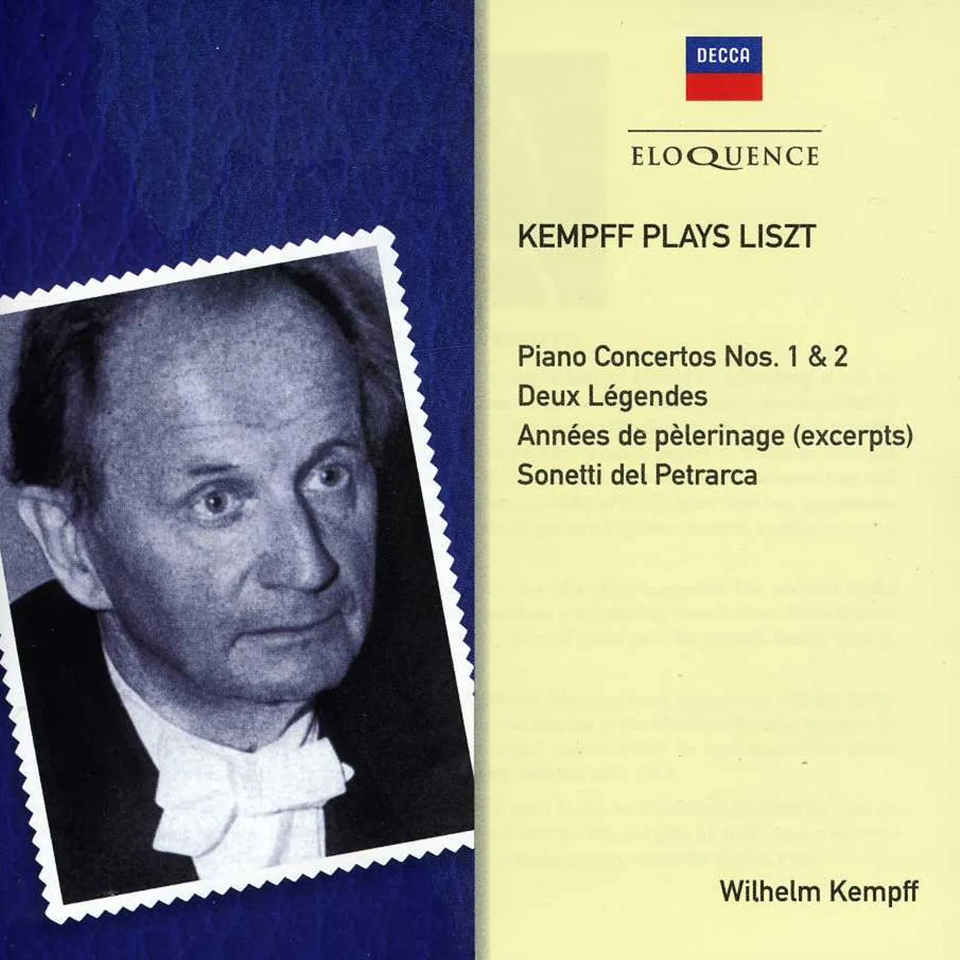 Wilhelm Kempff KAMPFF PLAYS LISZT CD