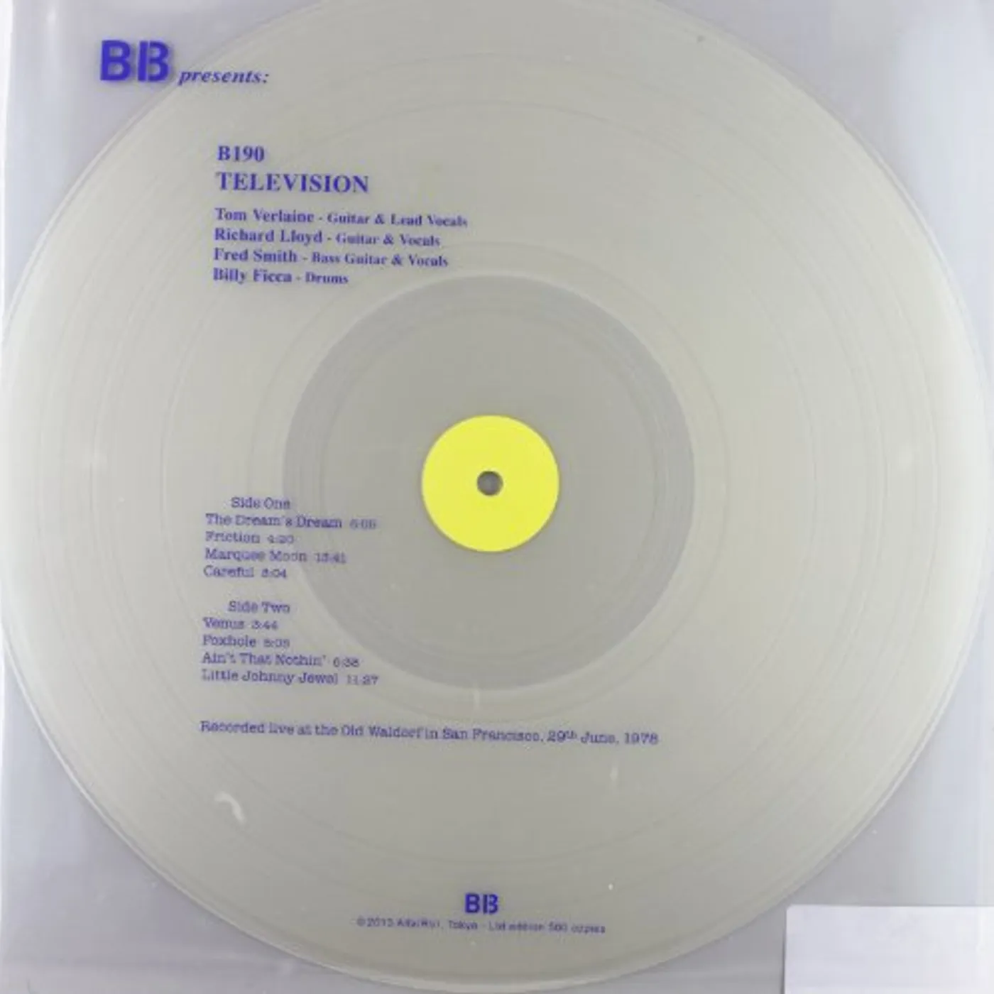 Television  LIVE AT THE OLD WALDORF JUNE 29 1978 Vinyl Record - Italy Release