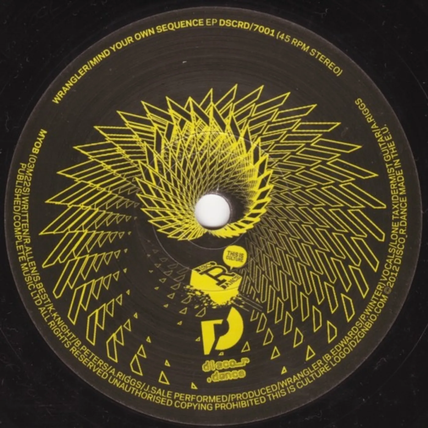 Wrangler MIND YOUR OWN SEQUENCE EP. Vinyl Record - UK Release