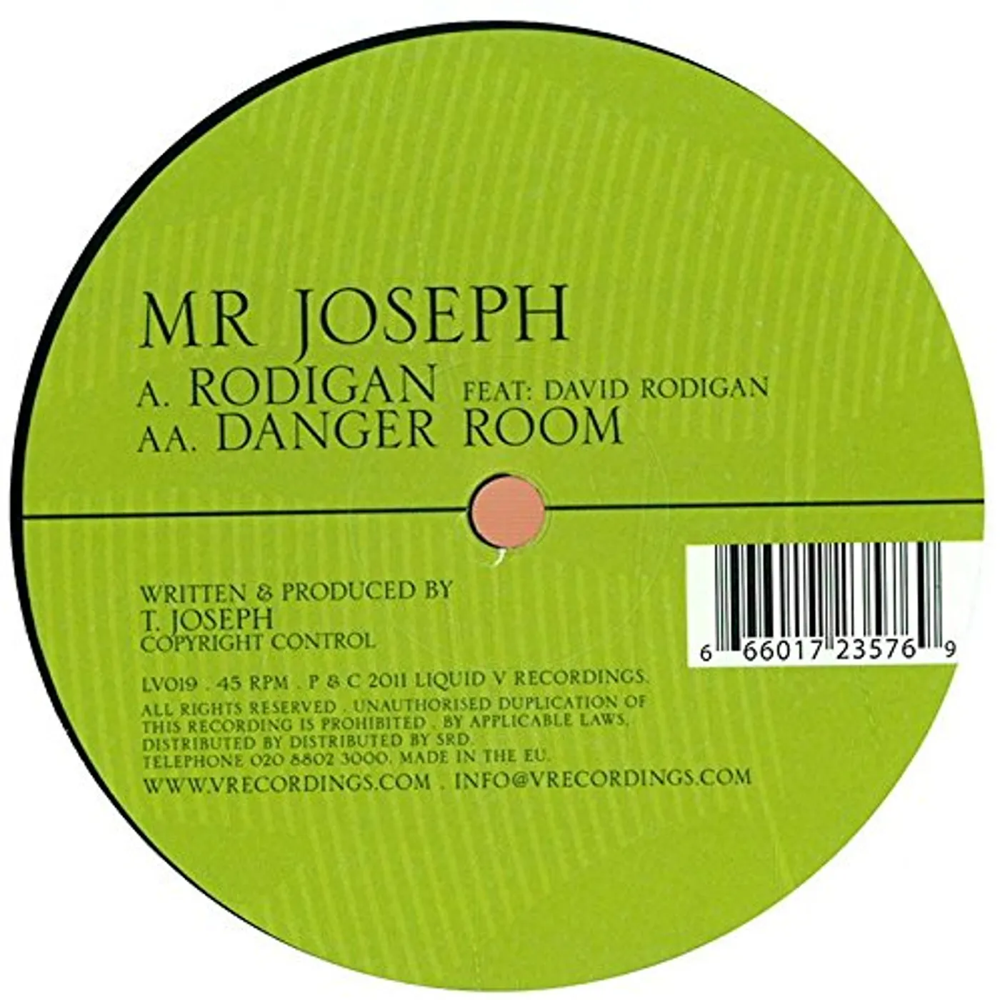 Mr Joseph RODIGAN/DANGER ROOM Vinyl Record