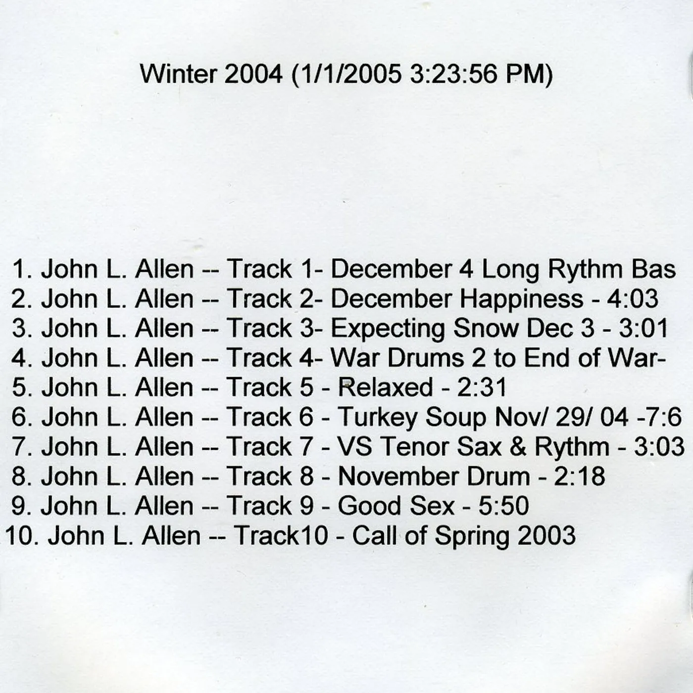 John L. Allen WINTER 2004 CD