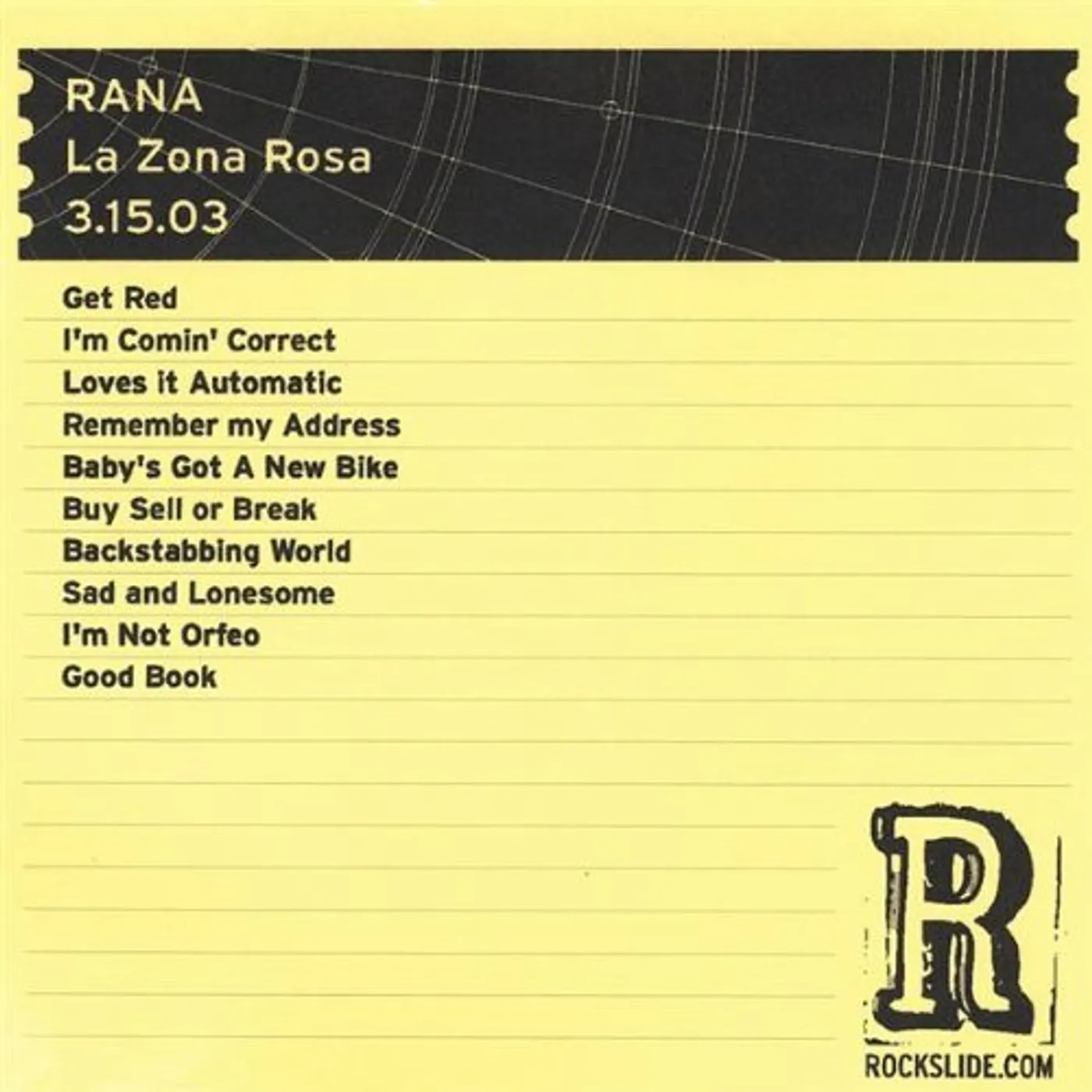 Rana LA ZONA ROSA-AUSTIN TEXAS-3/15/03 CD
