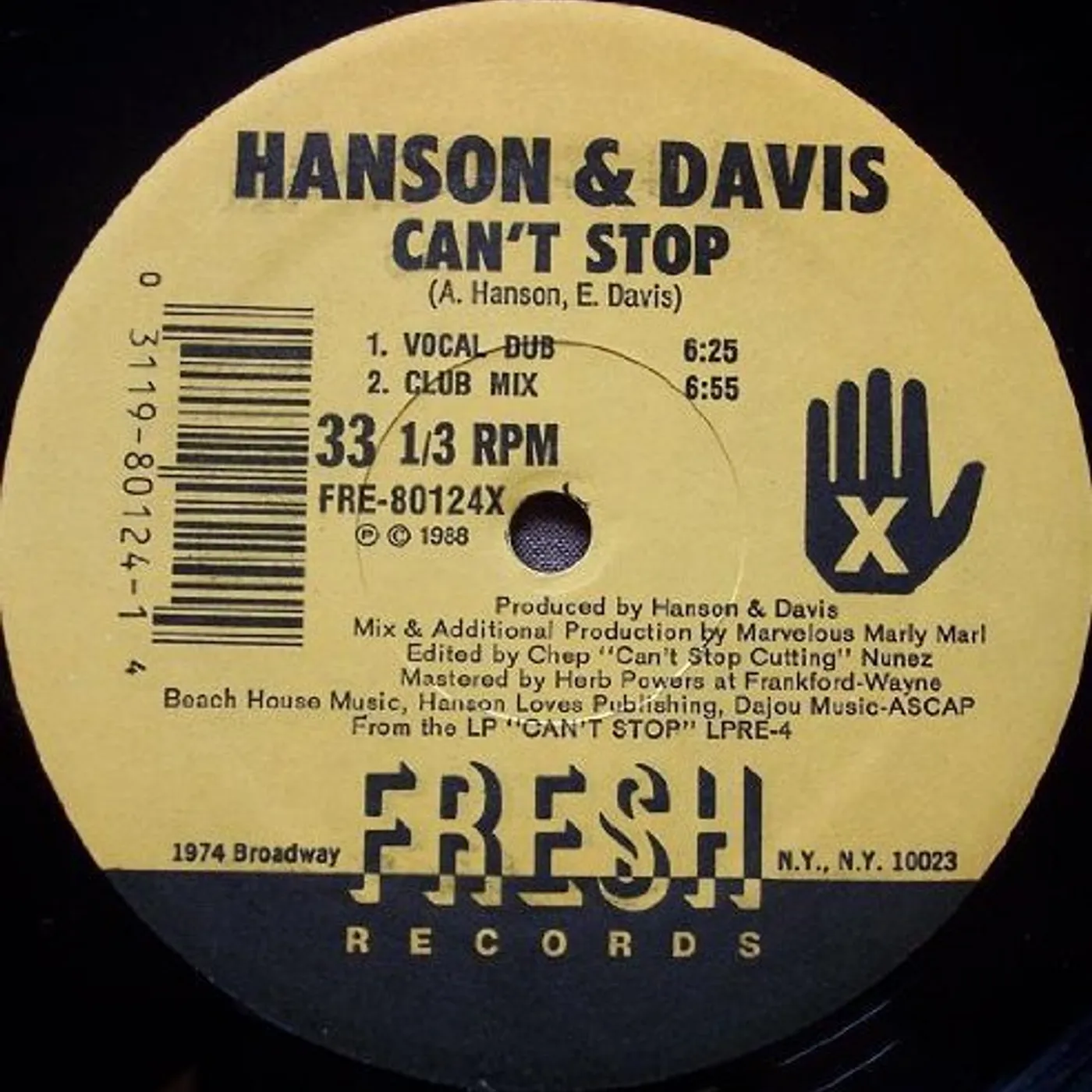 Hanson & Davis CAN'T STOP (HUNGRY FOR YOUR LOVE) Vinyl Record