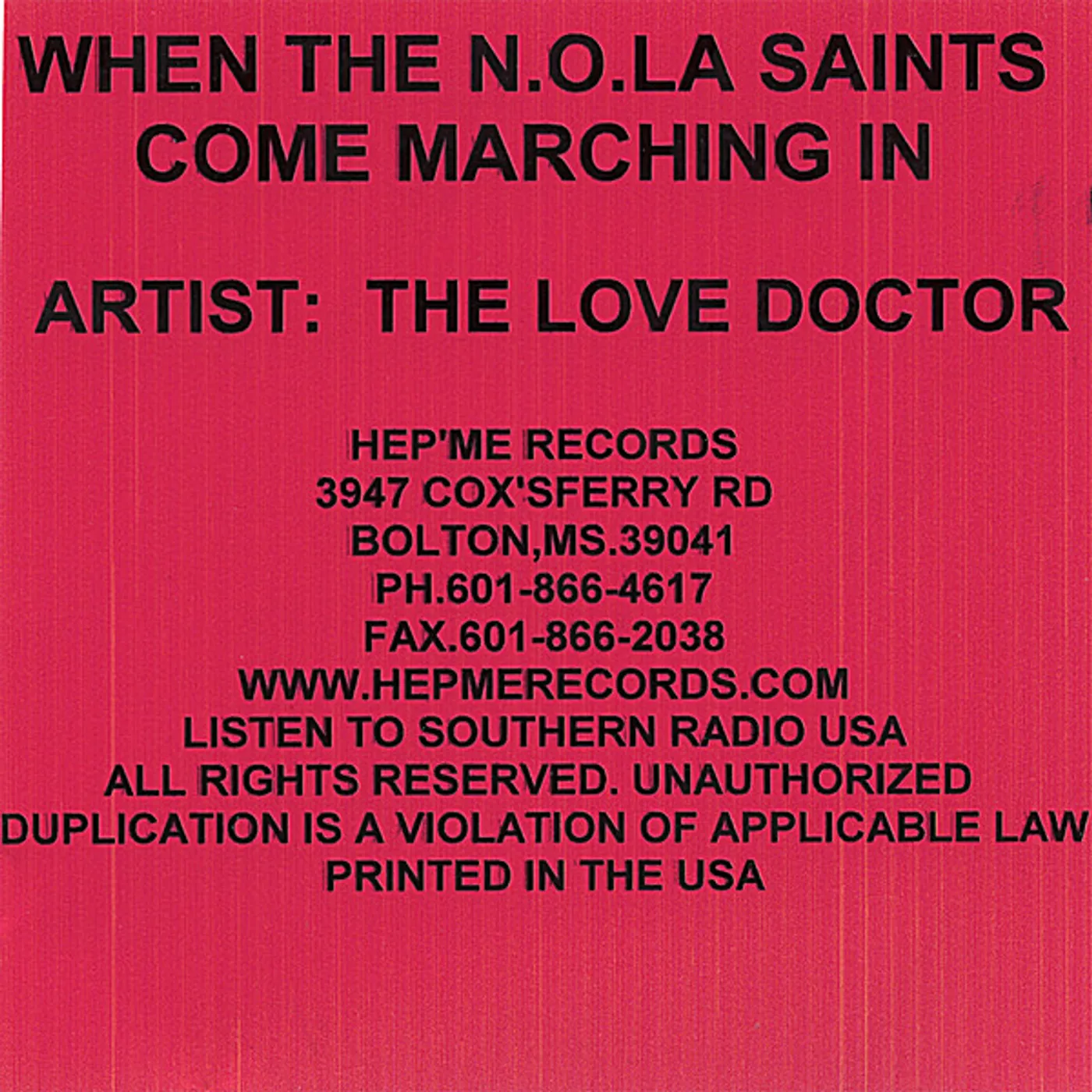 Love Doctor WHEN THE N.O.L.A. SAINTS COME MARCHING IN CD