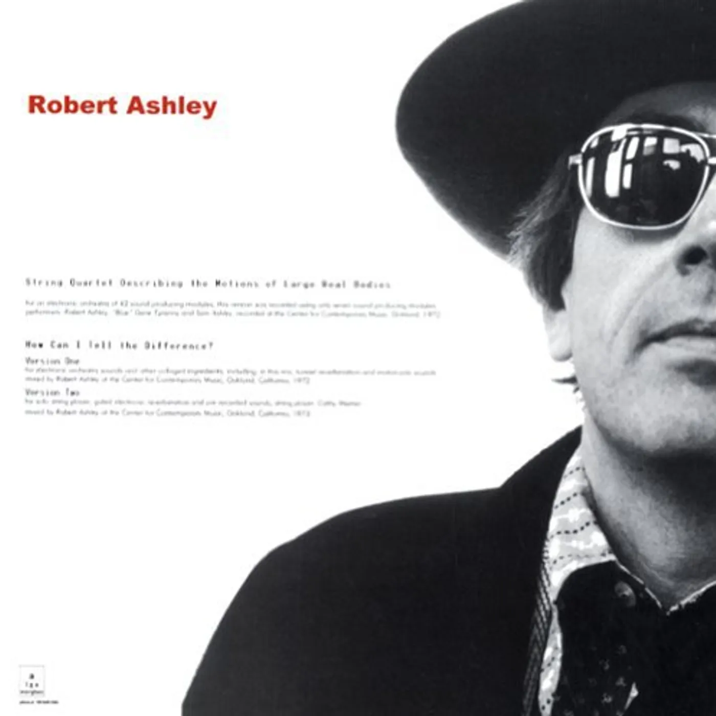 Robert Ashley STRING QUARTET DESCRIBING THE MOTIONS OF LARGE Vinyl Record