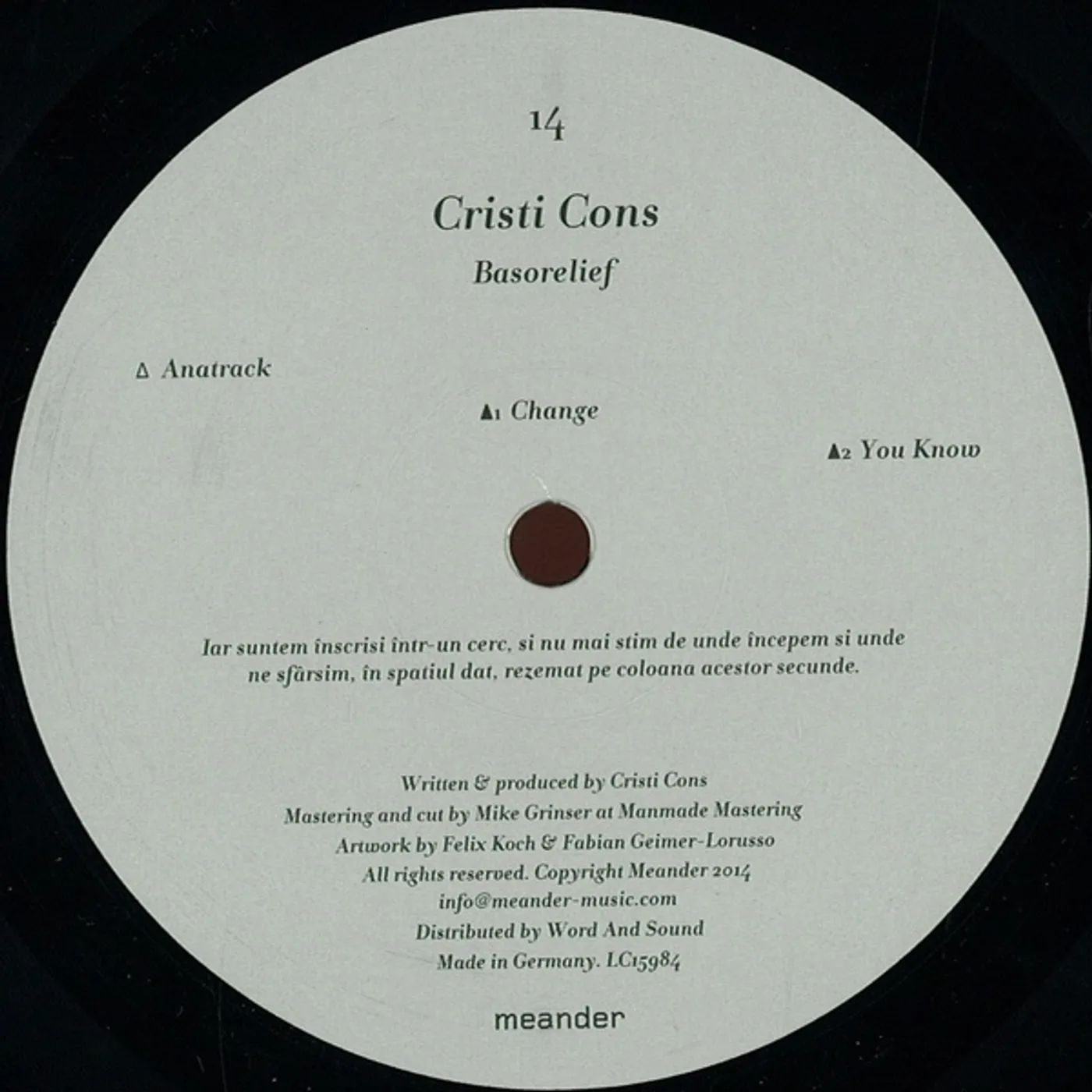 Cristi Cons Basorelief Vinyl Record