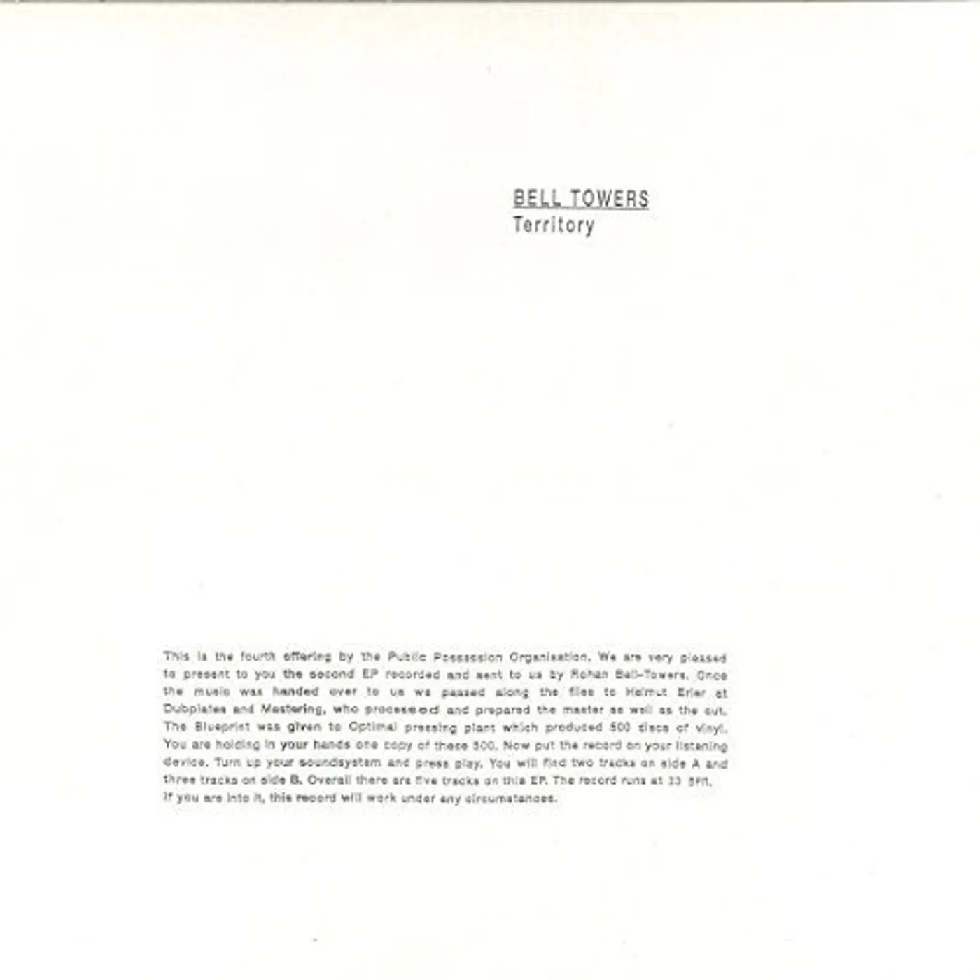 Bell Towers TERRITORY Vinyl Record