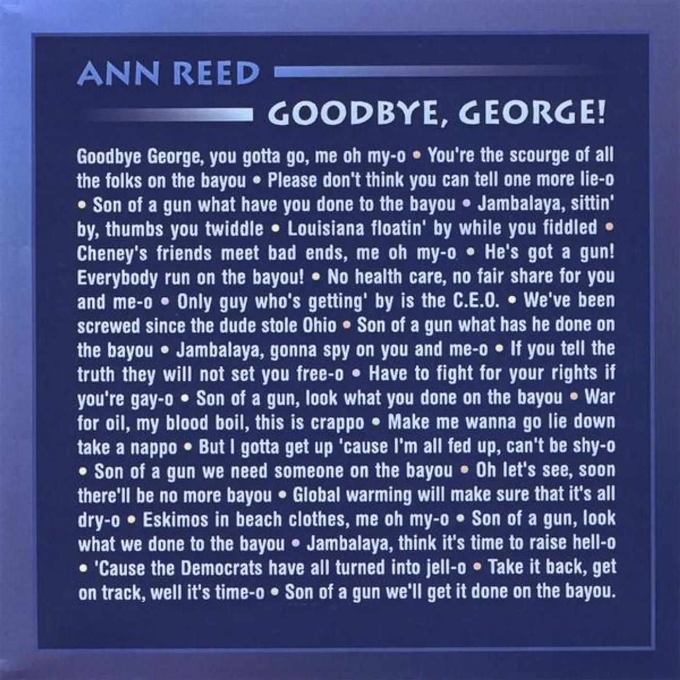 Ann Reed GOODBYE GEORGE CD