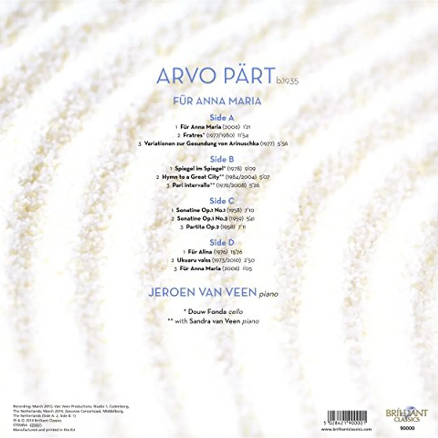 Jeroen van Veen ARVO P-RT: FUR ANNA MARIA COMPLETE PIANO MUSIC (Vinyl)