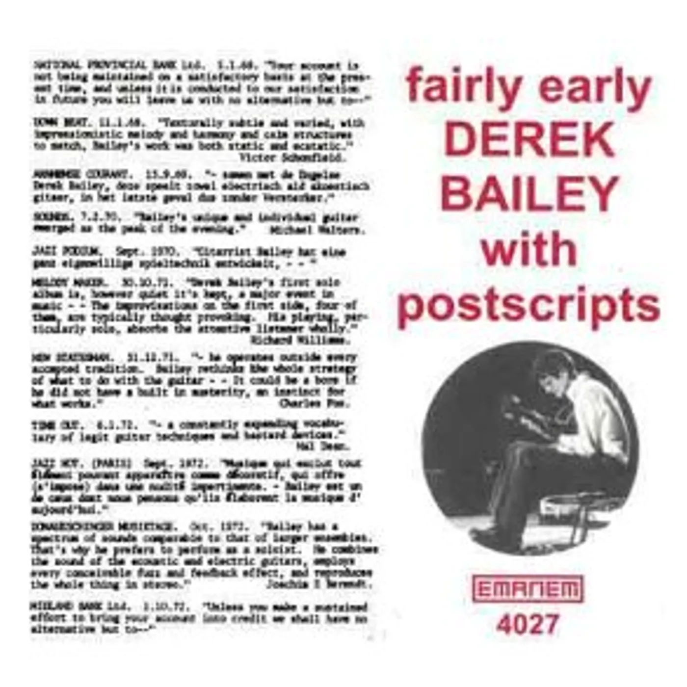 Derek Bailey FAIRLY EARLY WITH POSTSCRIPTS CD