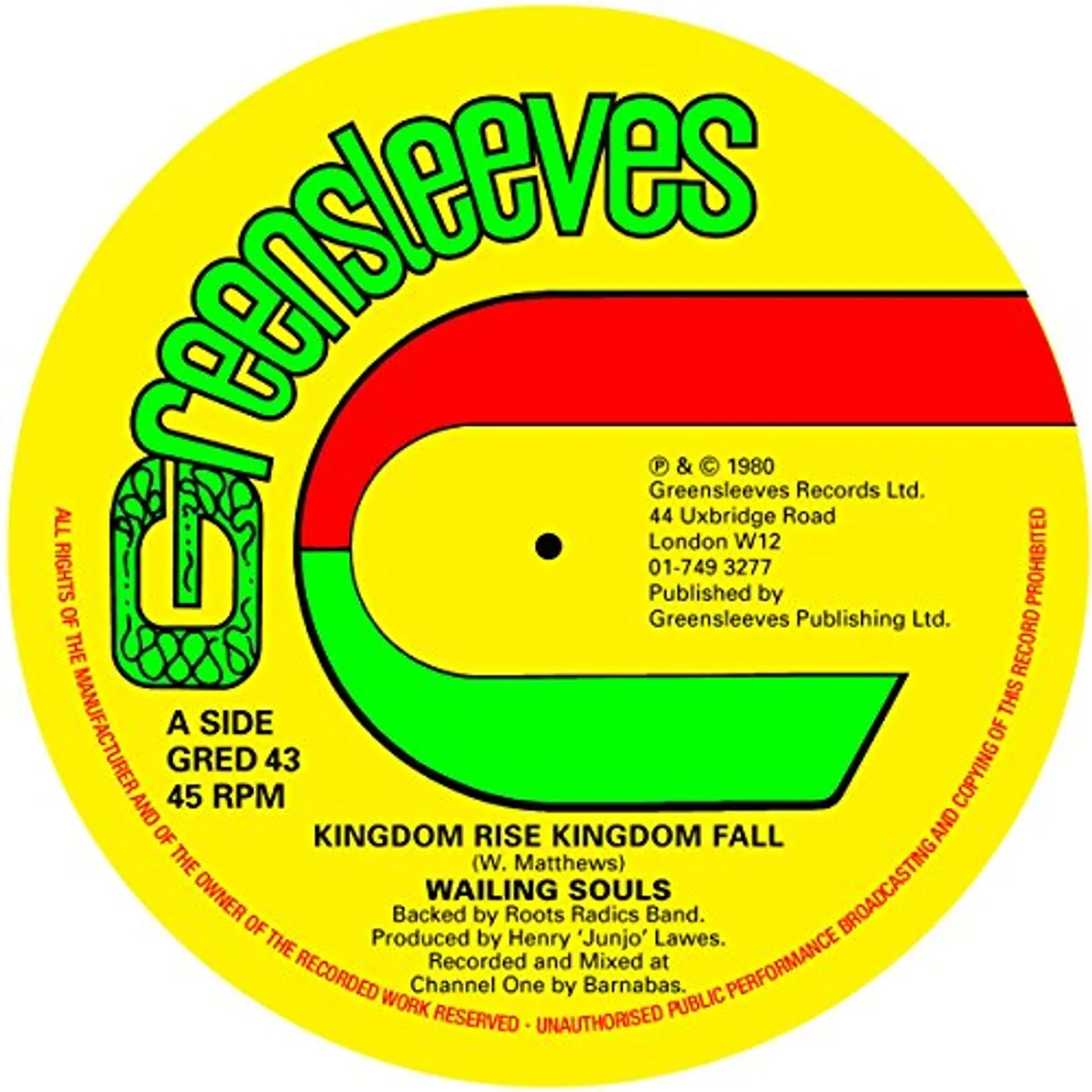 Wailing Souls KINGDOM RISE KINGDOM FALL / SIDE A DAY WILL COME Vinyl Record