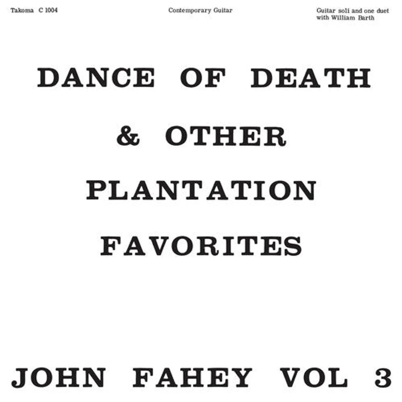 John Fahey DANCE OF DEATH & OTHER PLANTATION FAVORITES Vinyl Record