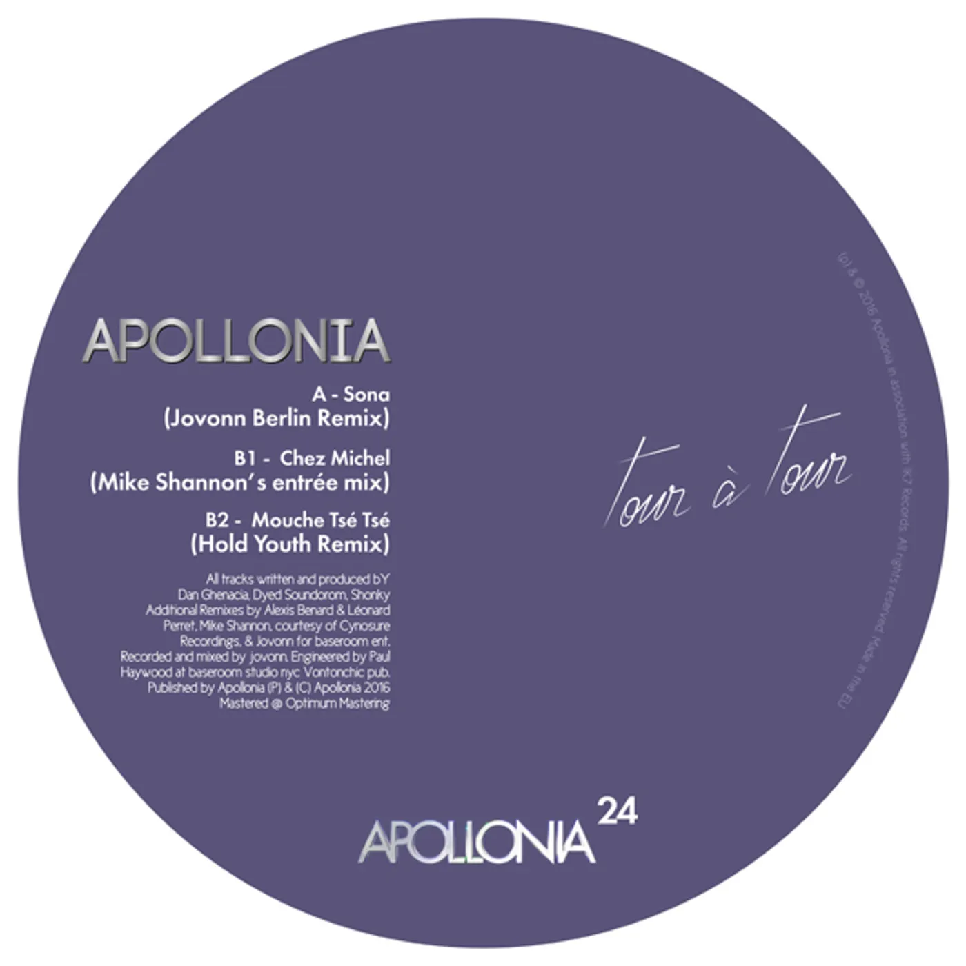 Apollonia TOUR A TOUR REMIXES 3 Vinyl Record
