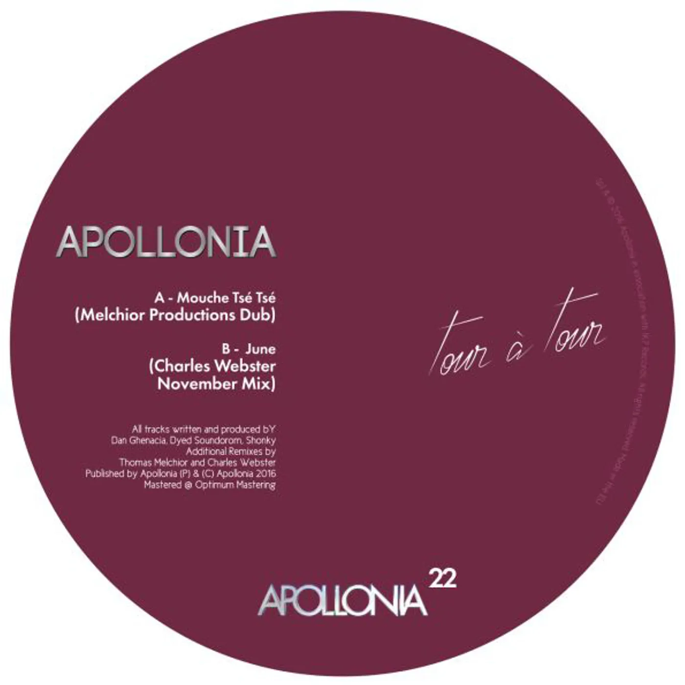 Apollonia TOUR A TOUR REMIXES 1 Vinyl Record