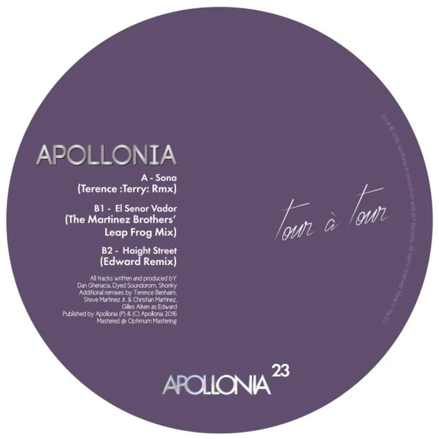 Apollonia TOUR A TOUR REMIXES 2 Vinyl Record