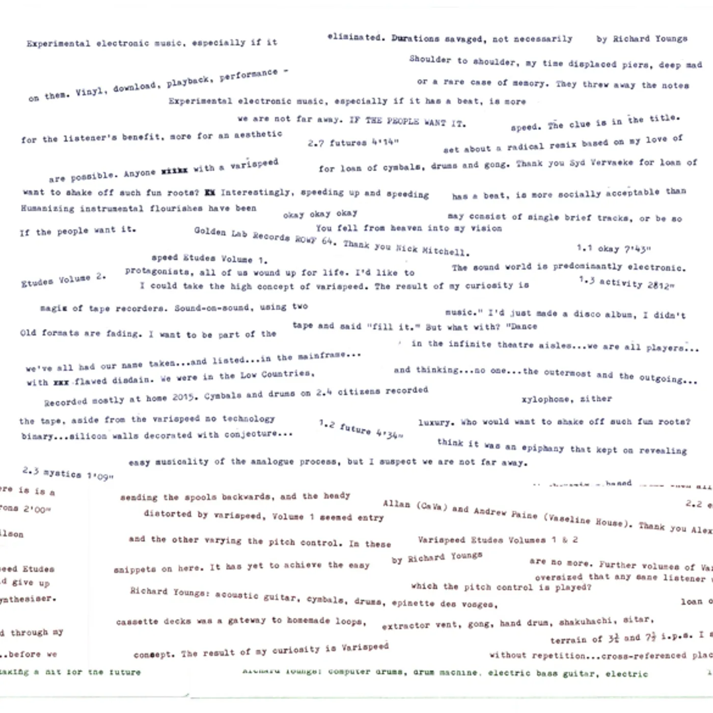 Richard Youngs VARISPEED ETUDES Vinyl Record