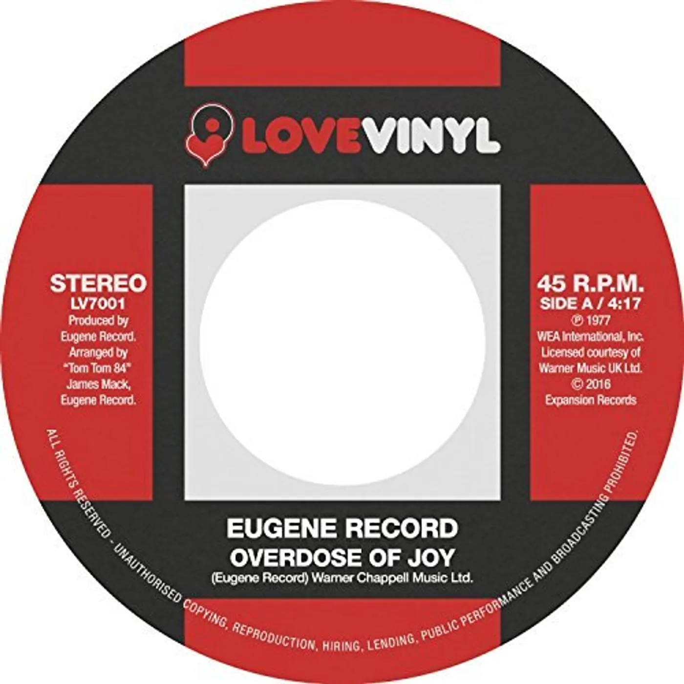 Eugene Record OVERDOSE OF JOY / I WANT TO BE WITH YOU Vinyl Record