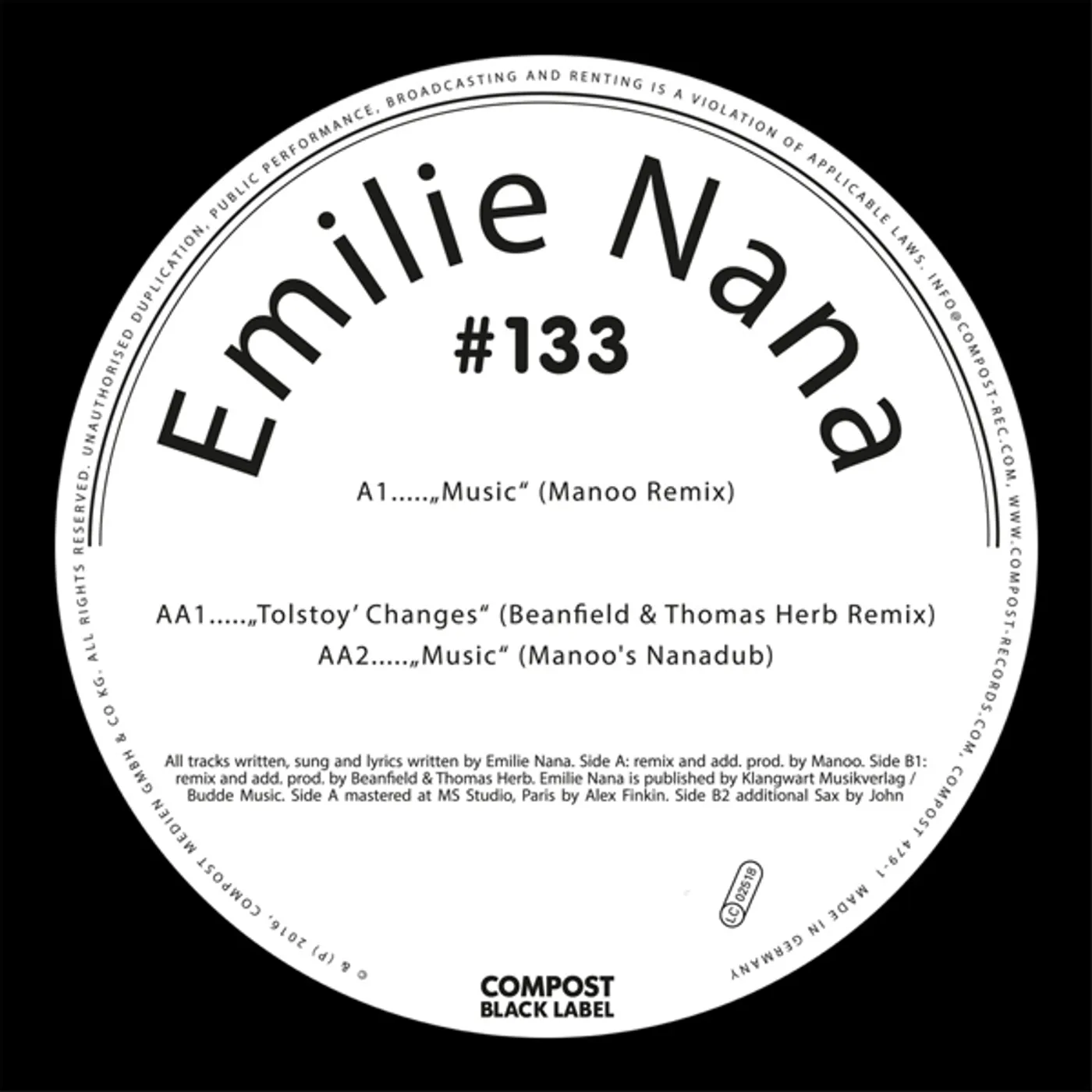 Emilie Nana COMPOST BLACK LABEL 133 Vinyl Record