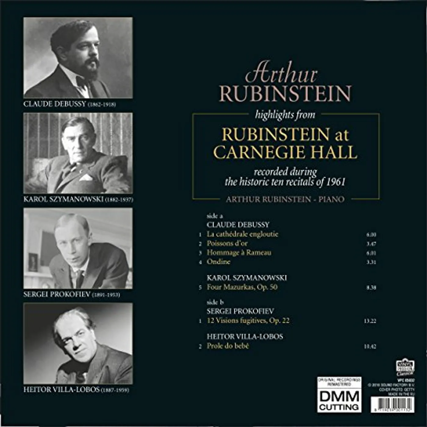Arthur Rubinstein Highlights From Rubinstein At Carnegie Hall Vinyl Record