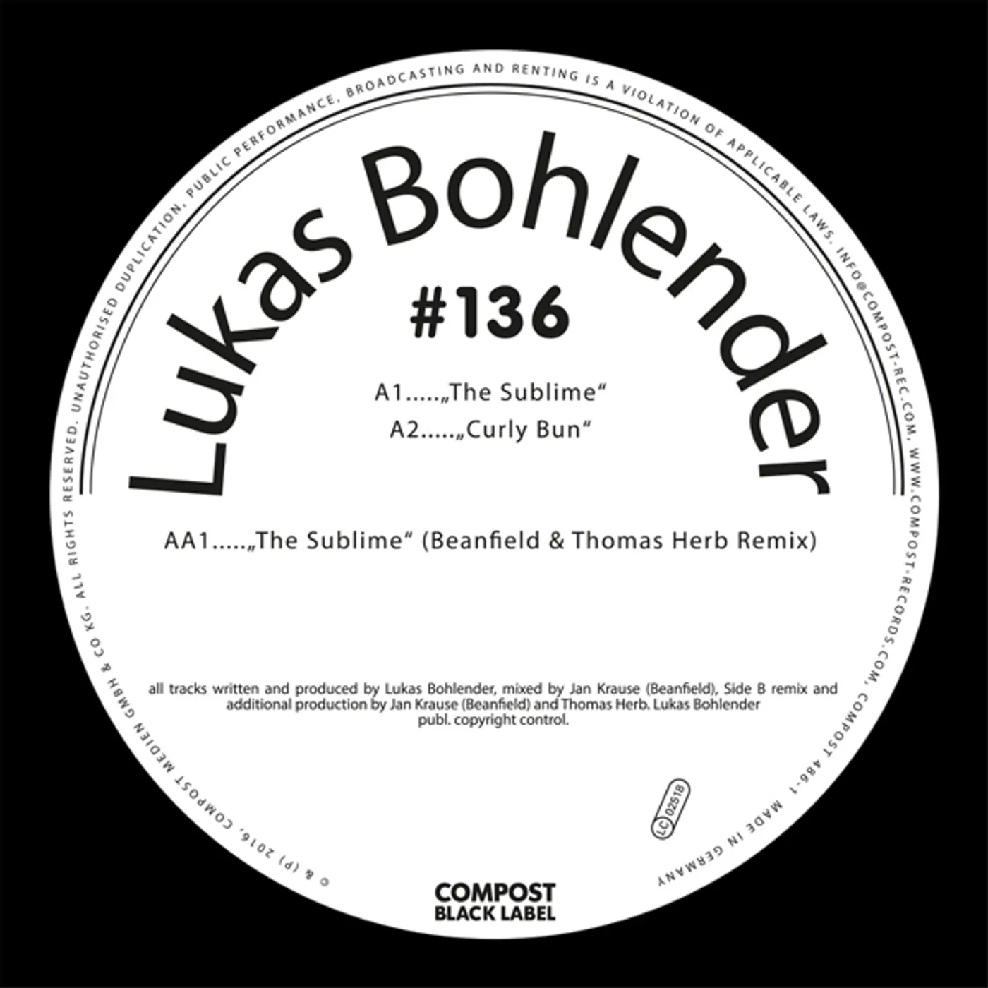 Lukas Bohlender COMPOST BLACK LABEL 136 Vinyl Record