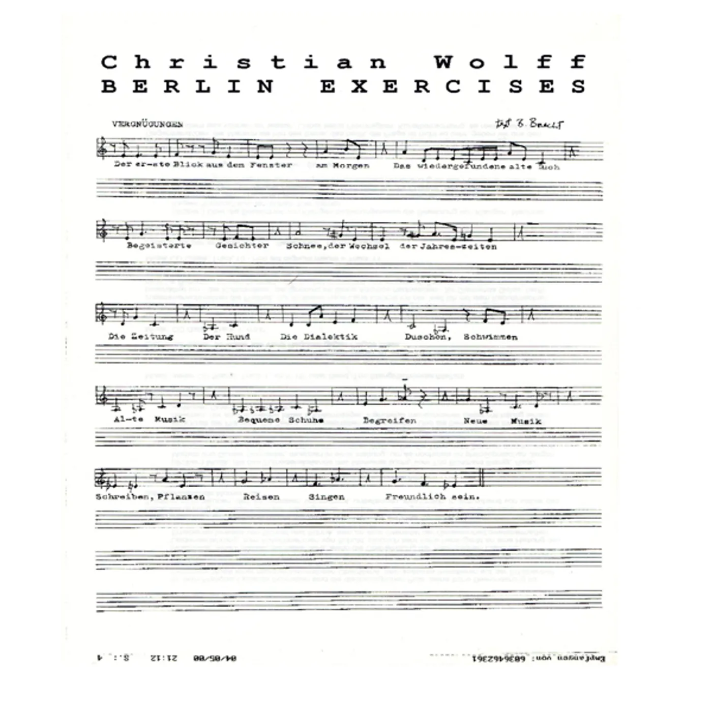 Christian Wolff BERLIN EXERCISES Vinyl Record