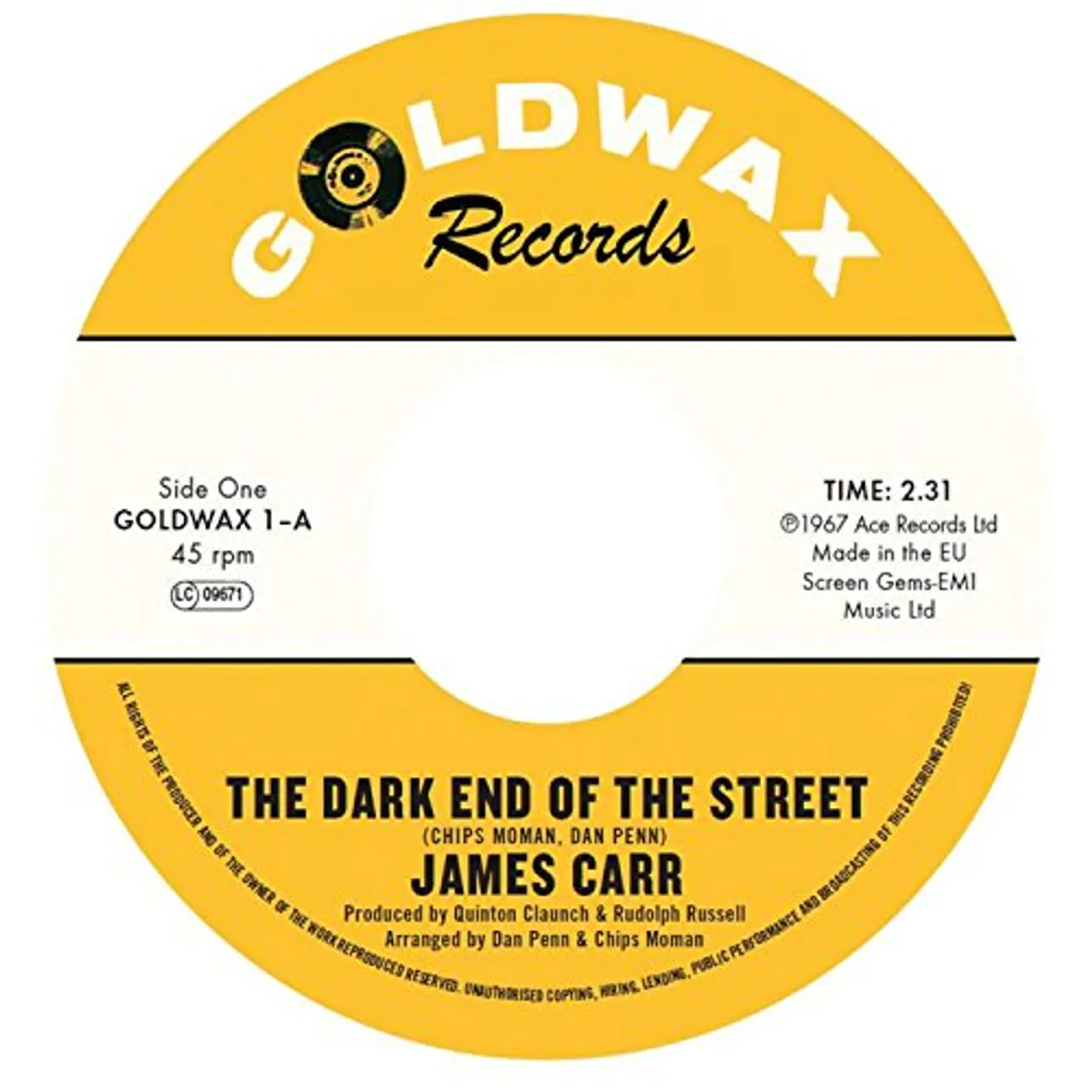 James Carr DARK END OF THE STREET / YOU'VE GOT MY MIND MESSED Vinyl Record
