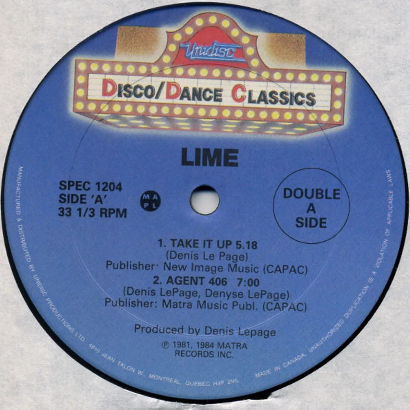 Lime Take It Up / On The Grid Vinyl Record