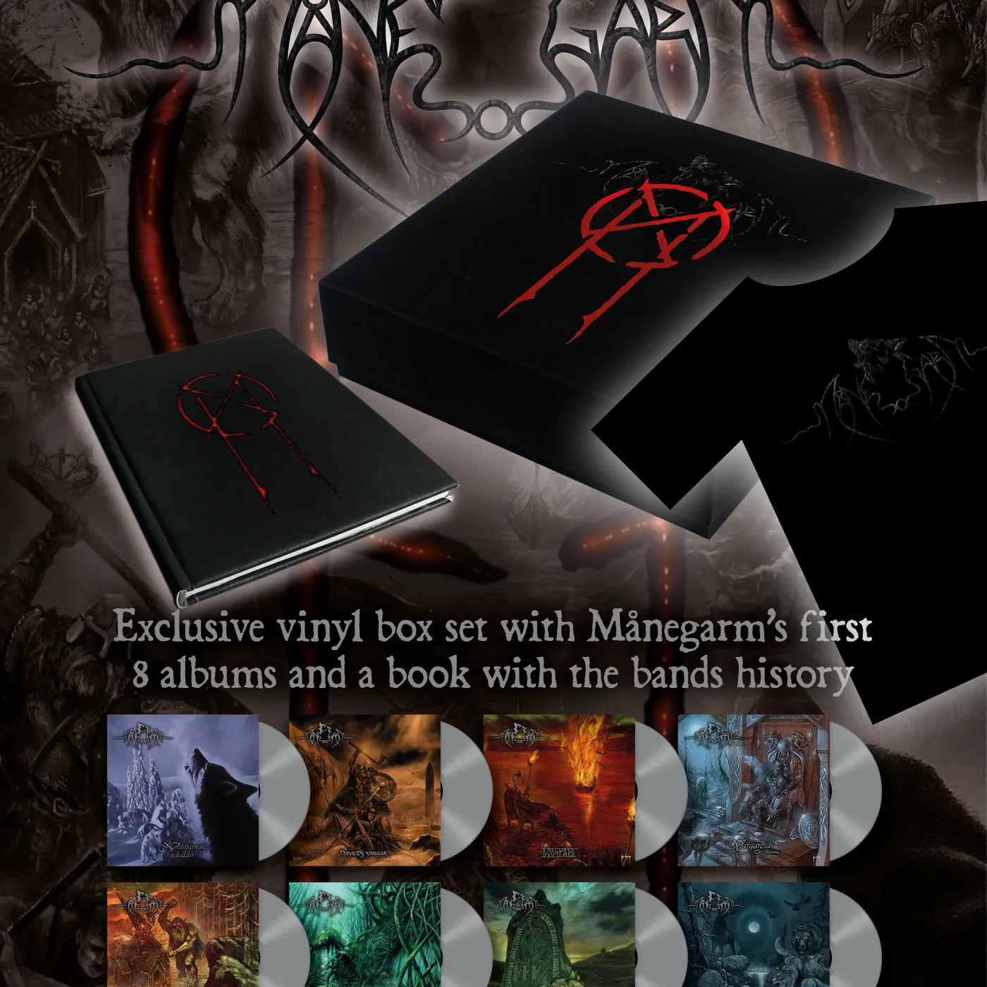 Månegarm 8LP BOXSET + BOOK + T-SHIRT (MED) Vinyl Record