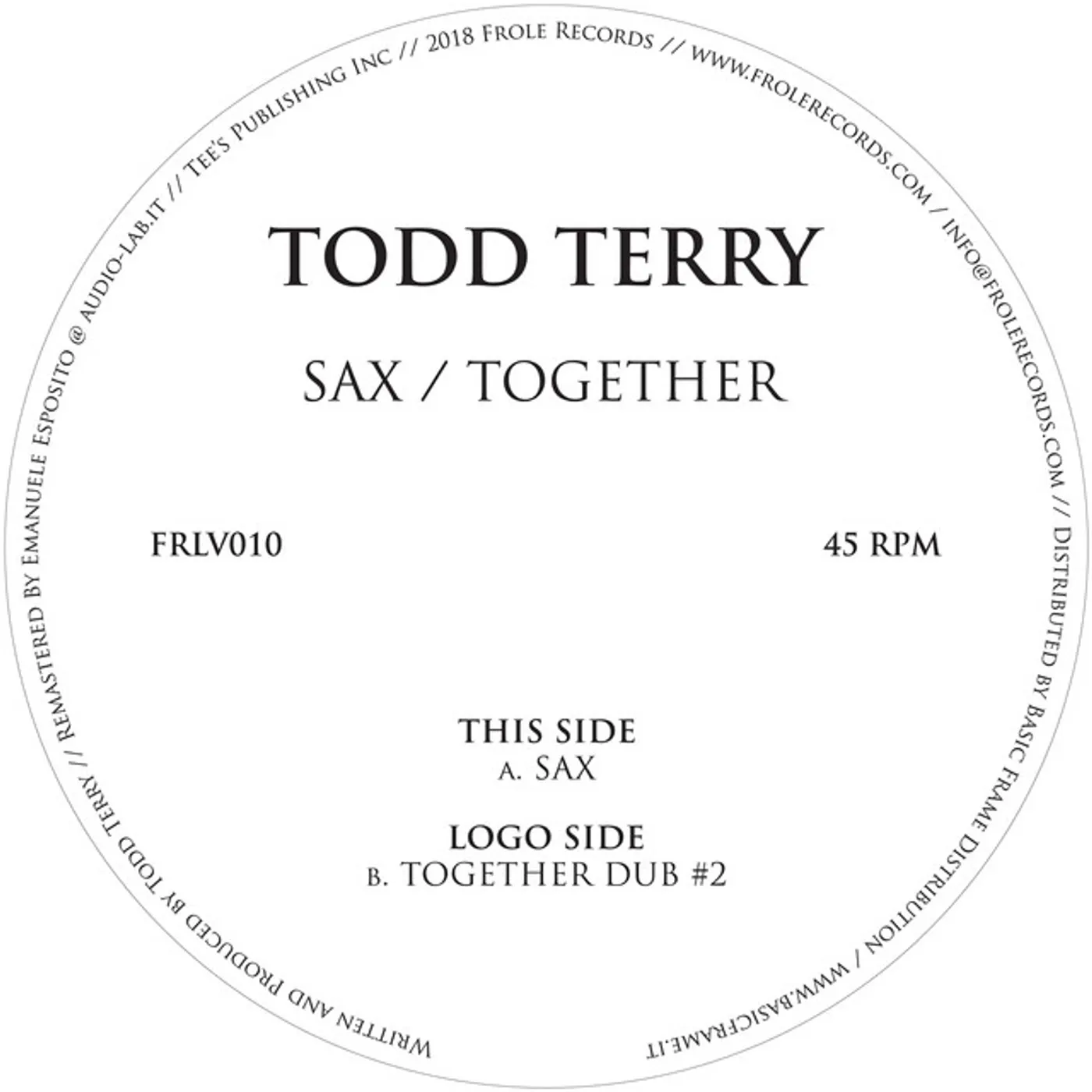 Todd Terry Sax / Together Vinyl Record