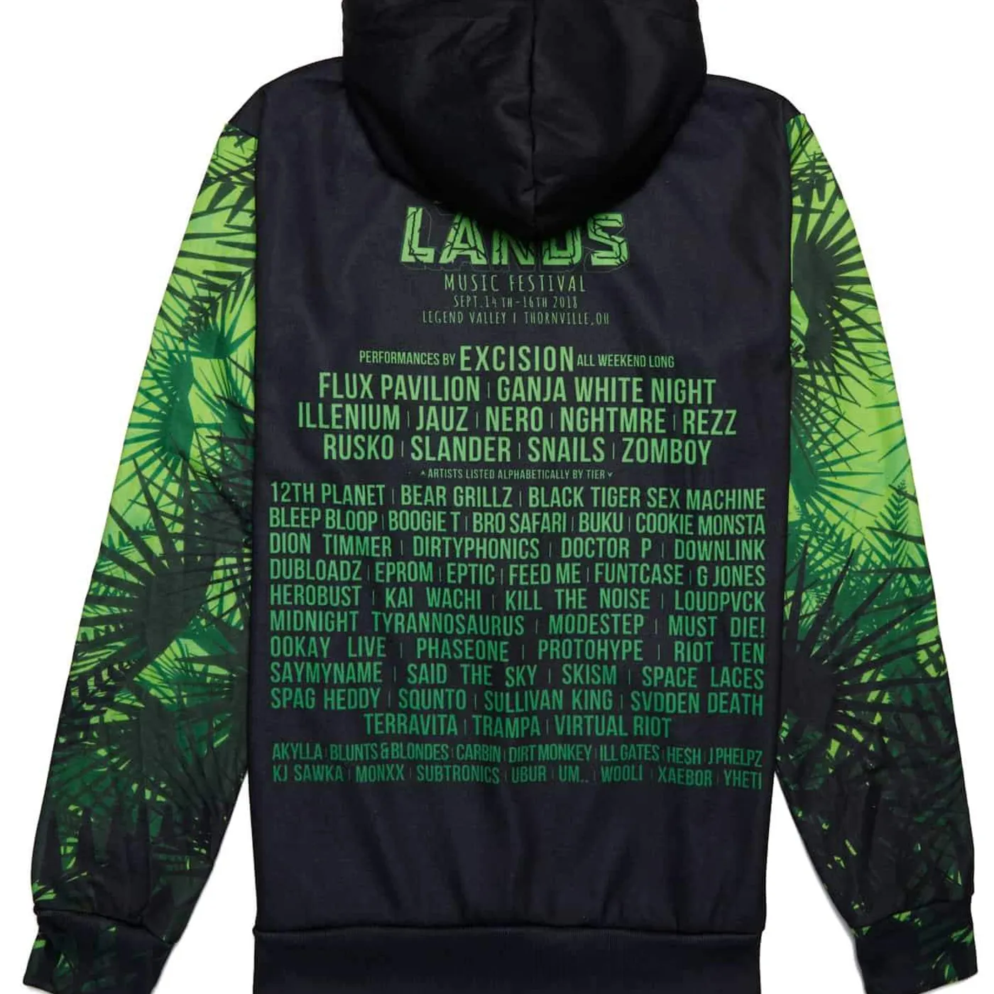 Excision Lost Lands 'Foliage' Lineup Full-Zip Hoodie - Black/Green