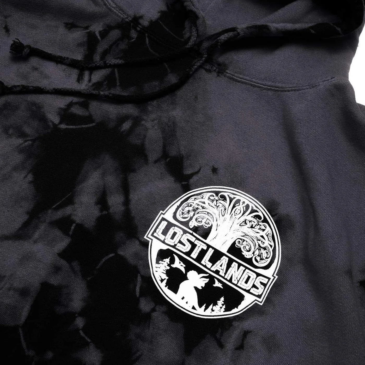 Excision Official Lost Lands Tie Dye Pull Over Hoodie - GreyBlack
