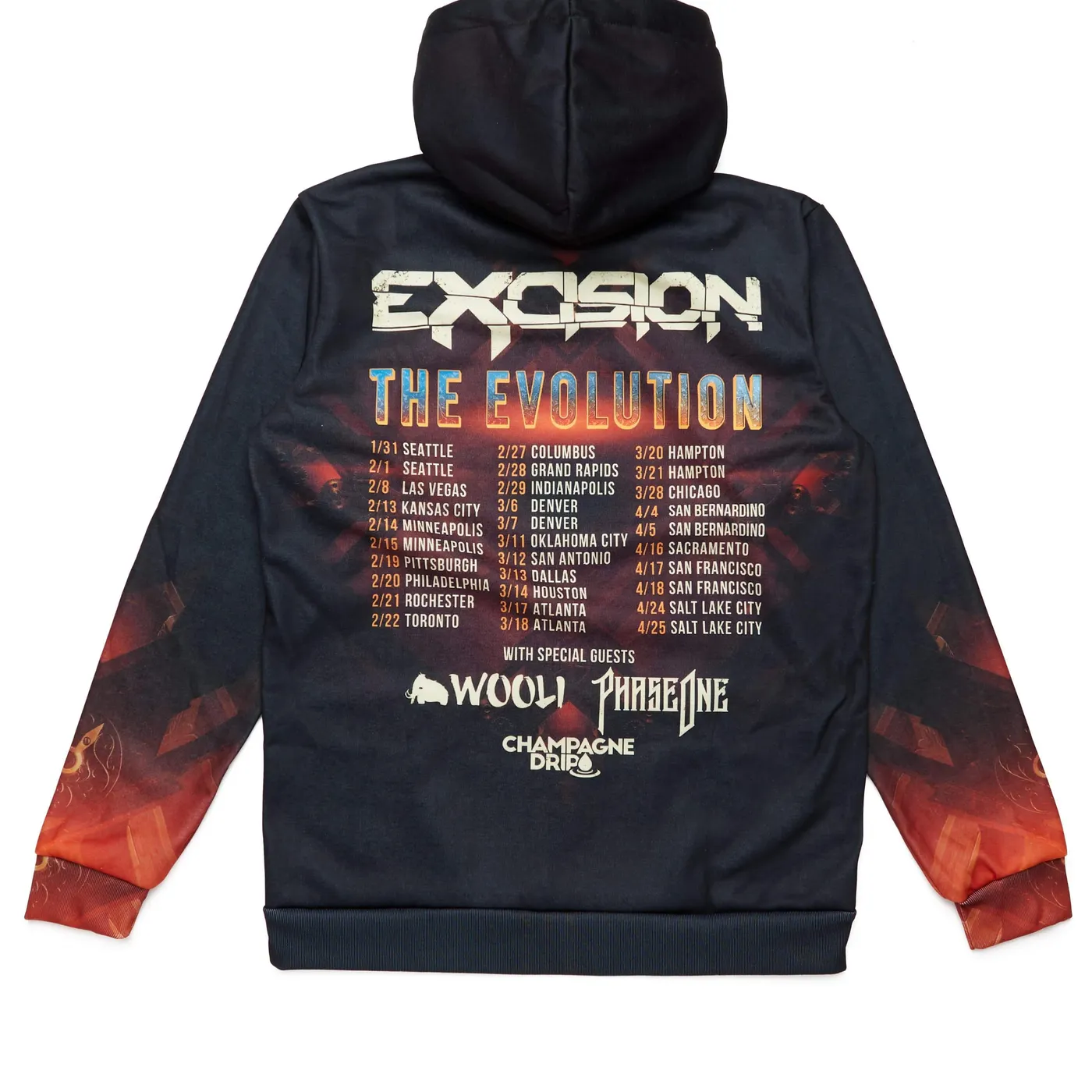 Excision Evolution Tour Dye Sub Hoodie - Black/Orange/Red
