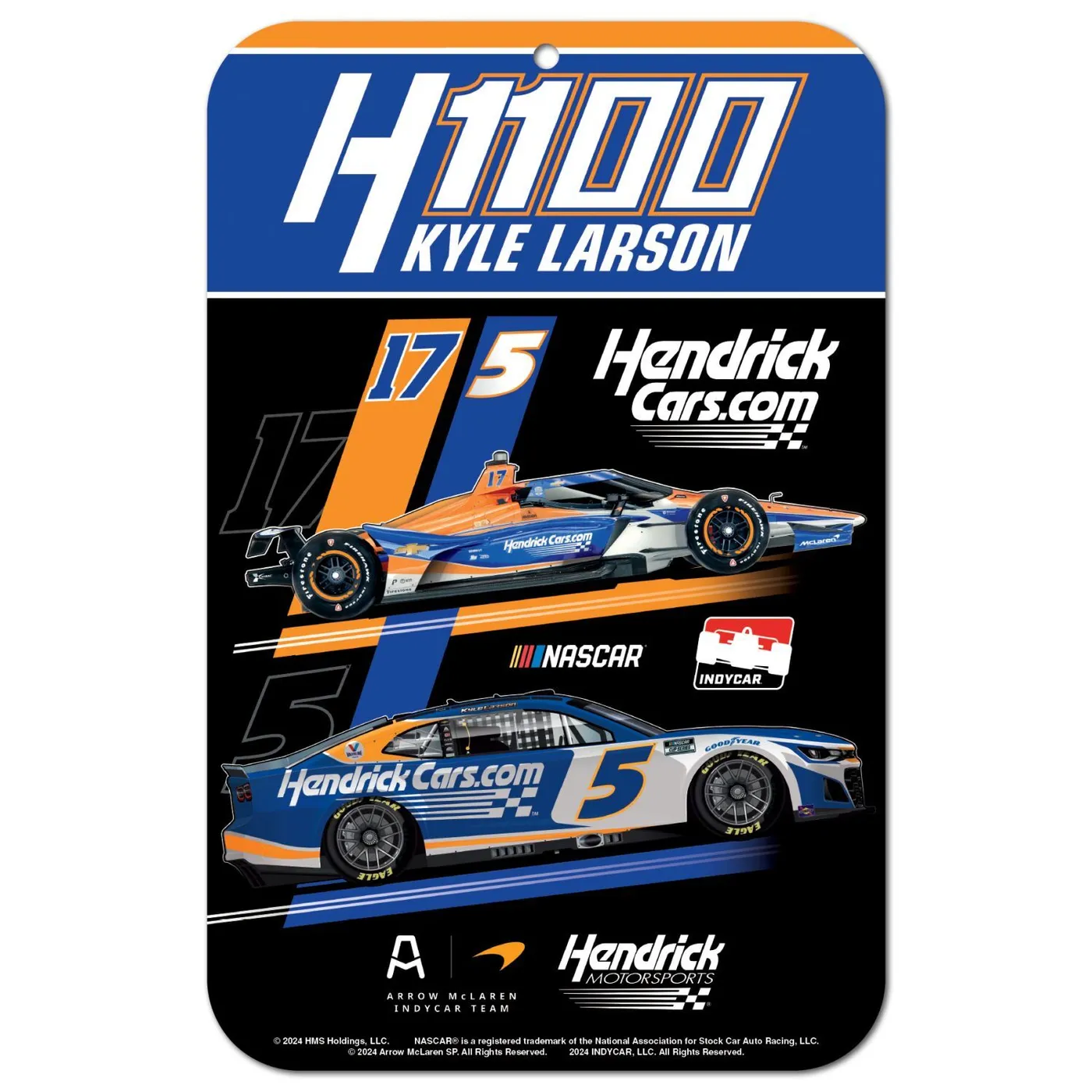 Hendrick Motorsports Kyle Larson H1100 HendrickCars.com Indy 500 & Coke 600 11'x 17' Sign