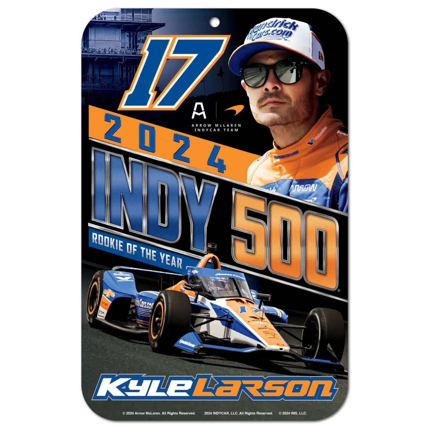 Hendrick Motorsports Kyle Larson #17 2024 Indy 500 Rookie Of The Year 11" x 17" Sign
