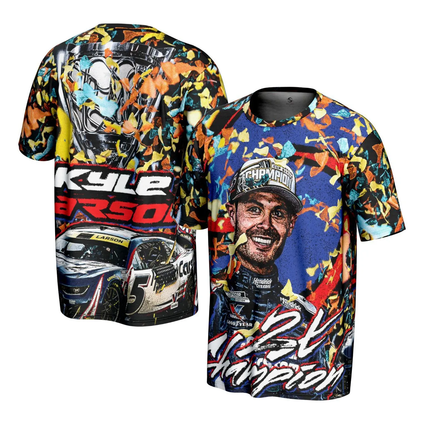 Hendrick Motorsports Kyle Larson #5 2025 2X NASCAR Champion Confetti Sublimated T-shirt