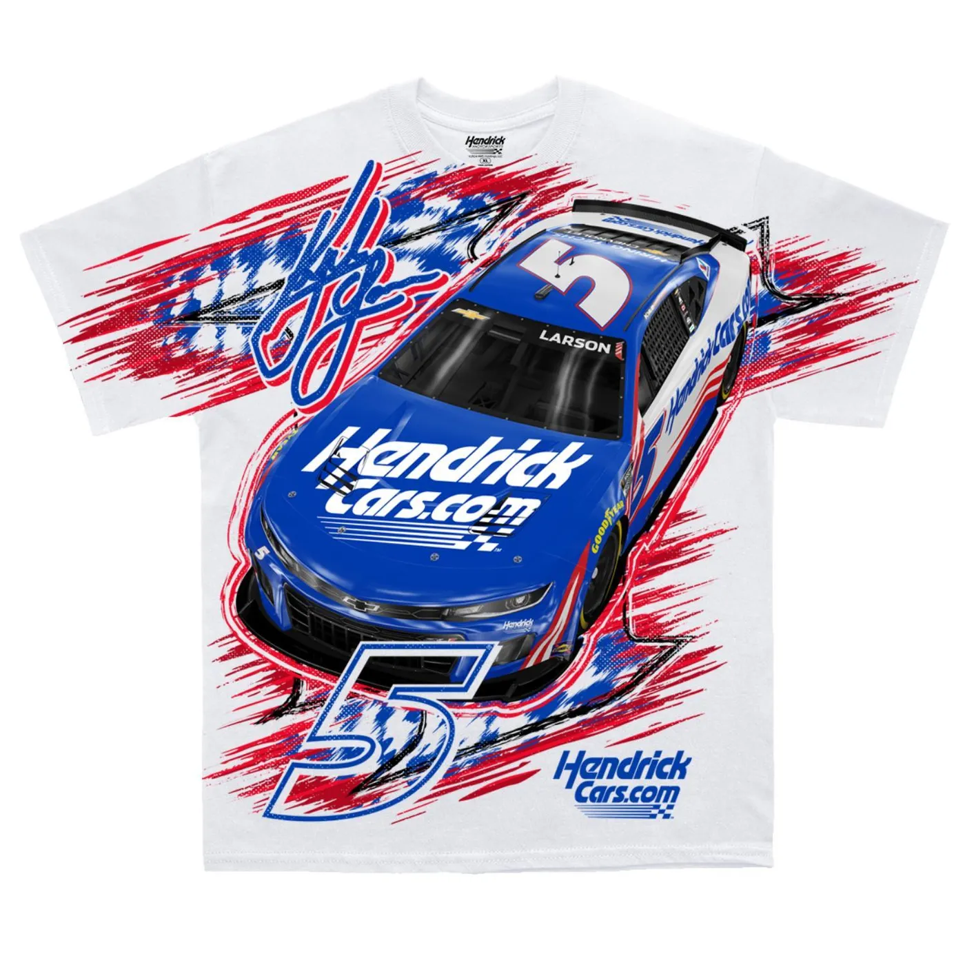 Hendrick Motorsports Kyle Larson #5 HendrickCars.com White Total Print T-shirt