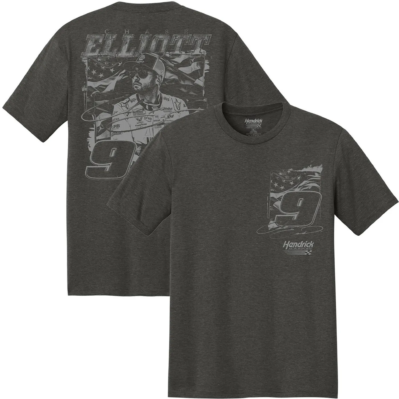 Hendrick Motorsports Chase Elliott #9 Charcoal Flag Front T-shirt