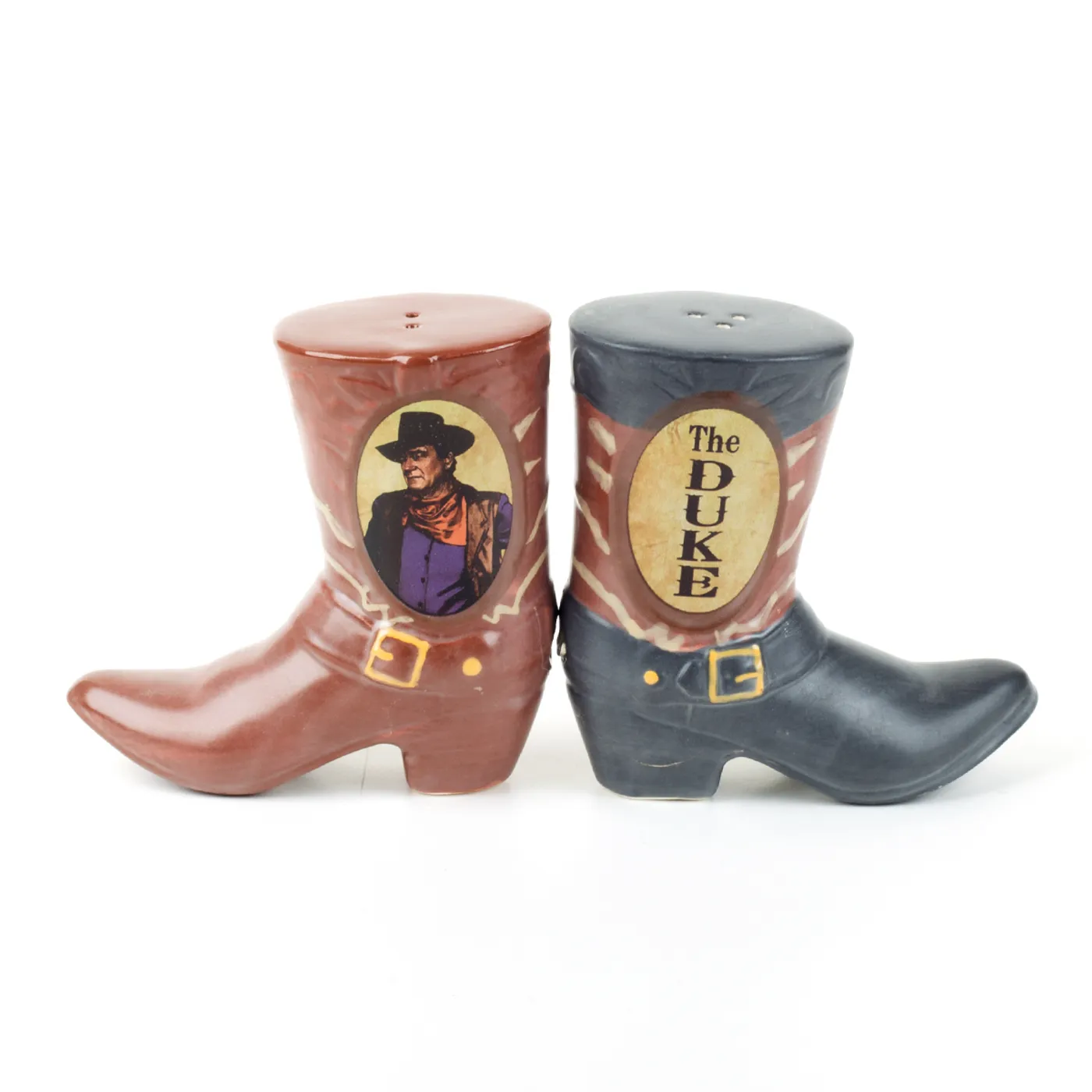 John Wayne The Duke Boots Ceramic Magnetic Salt and Pepper Shakers