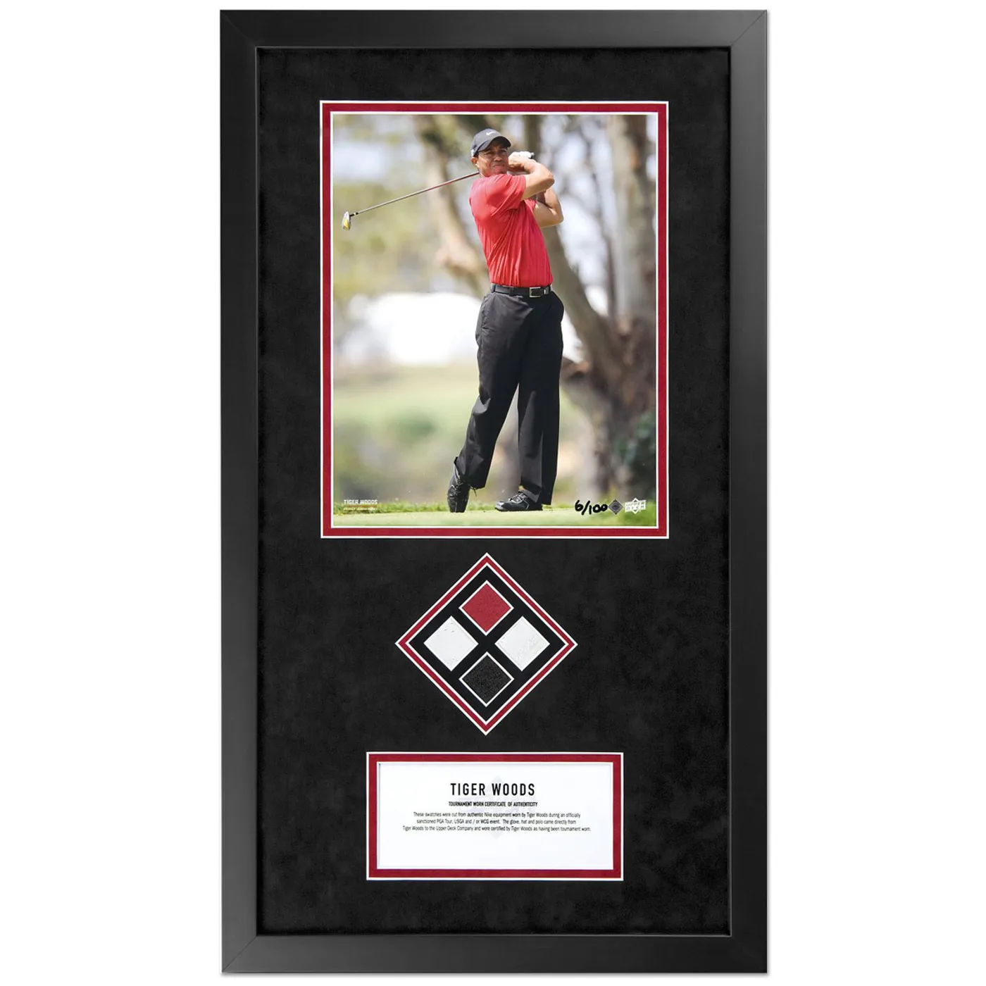 T7 Tiger Woods Tournament Worn Quad Swatch w/Photo