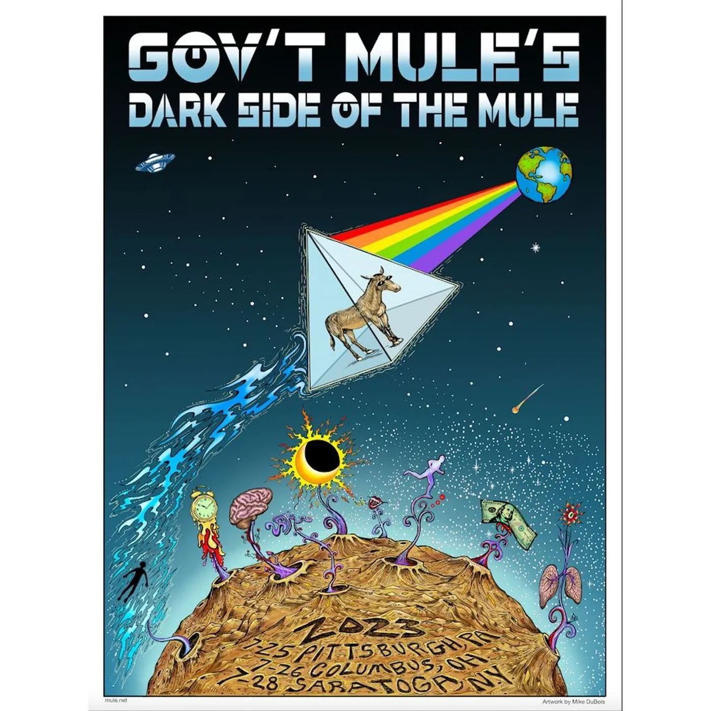 Gov't Mule Pittsburgh, PA + Columbus, OH + Saratoga, NY 2023 Poster by Mike Dubois