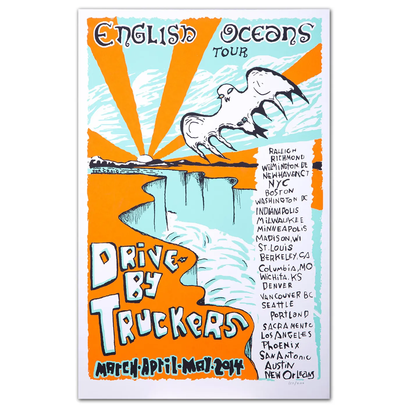 Drive-By Truckers DBT March-April 2014 English Oceans Tour Silkscreen Poster