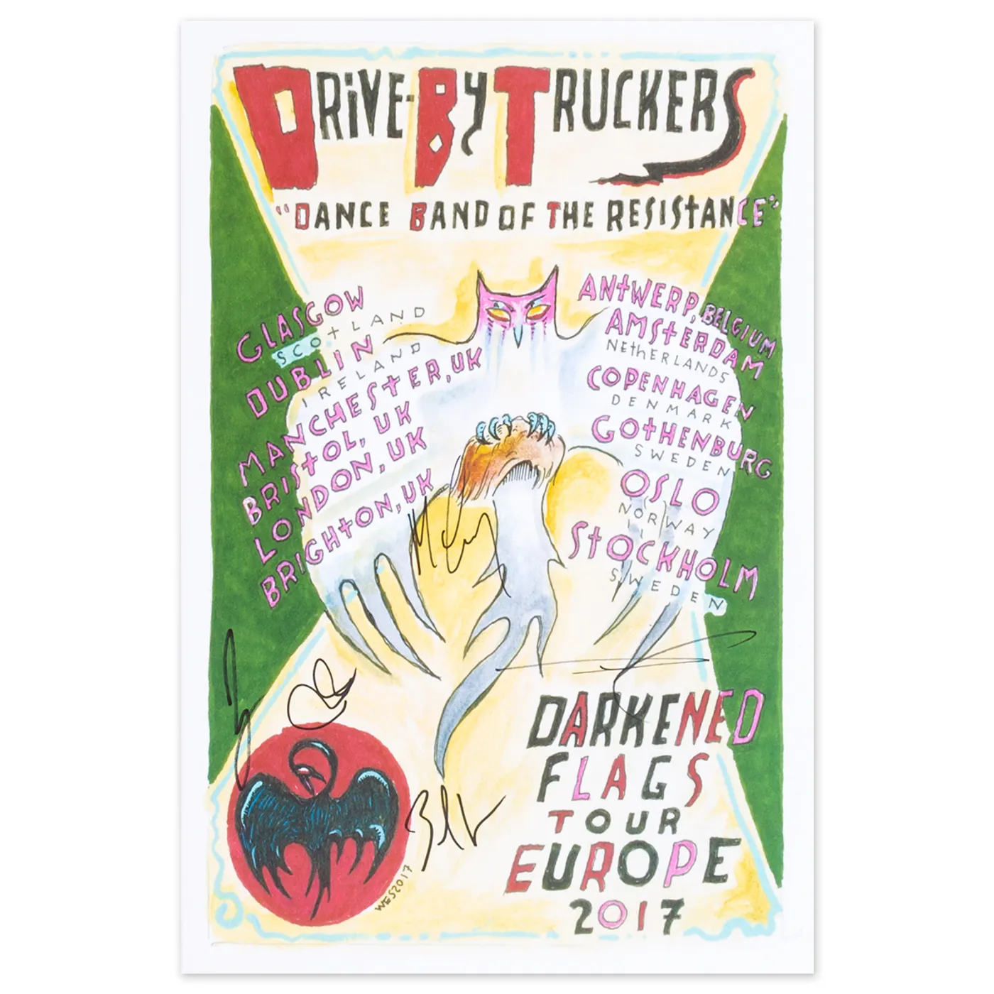 Drive-By Truckers Darkened Flags Tour Europe 2017 Signed Poster