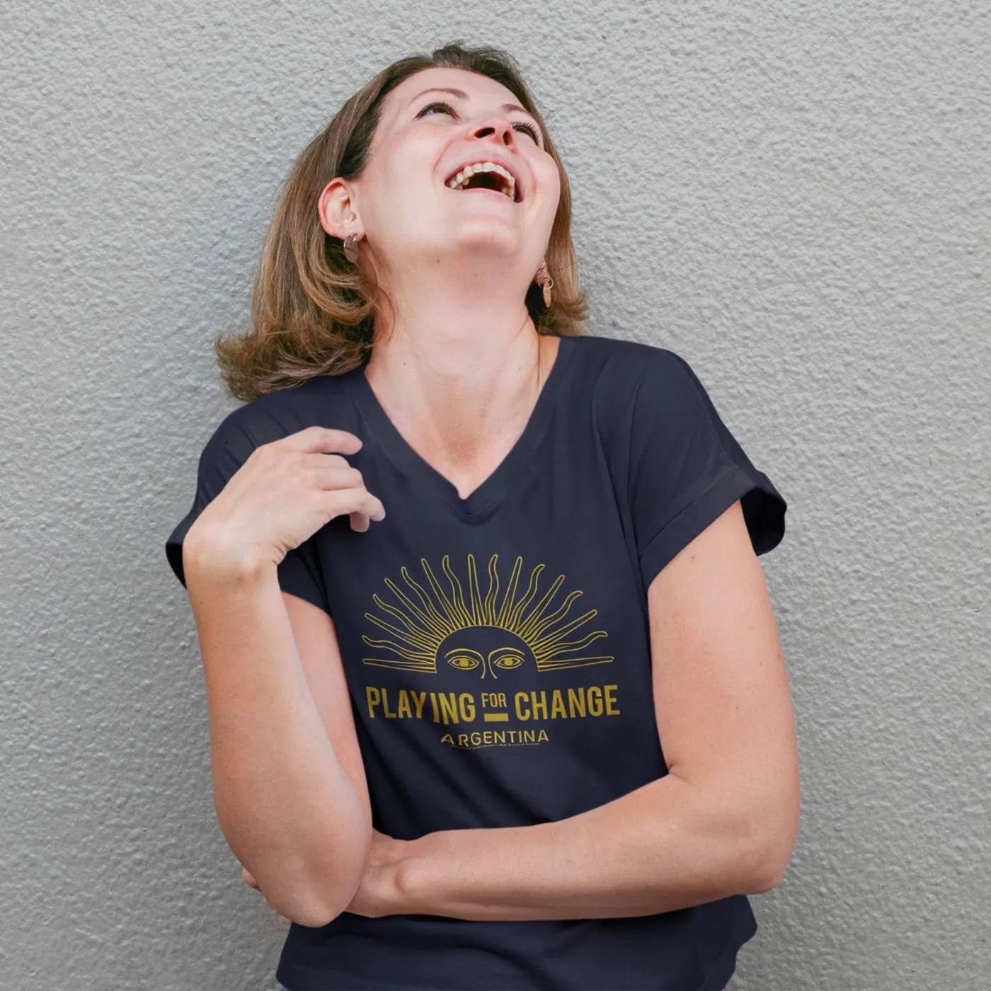 Playing For Change Argentina Sun Logo V Neck T-Shirt