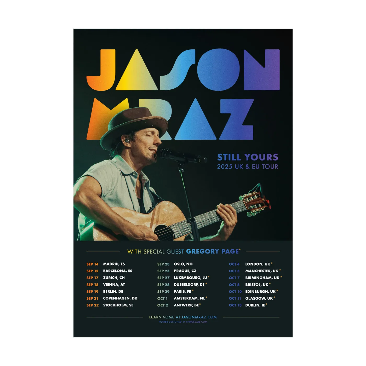 Jason Mraz Still Yours EU / UK *SIGNED* Tour Poster 2025