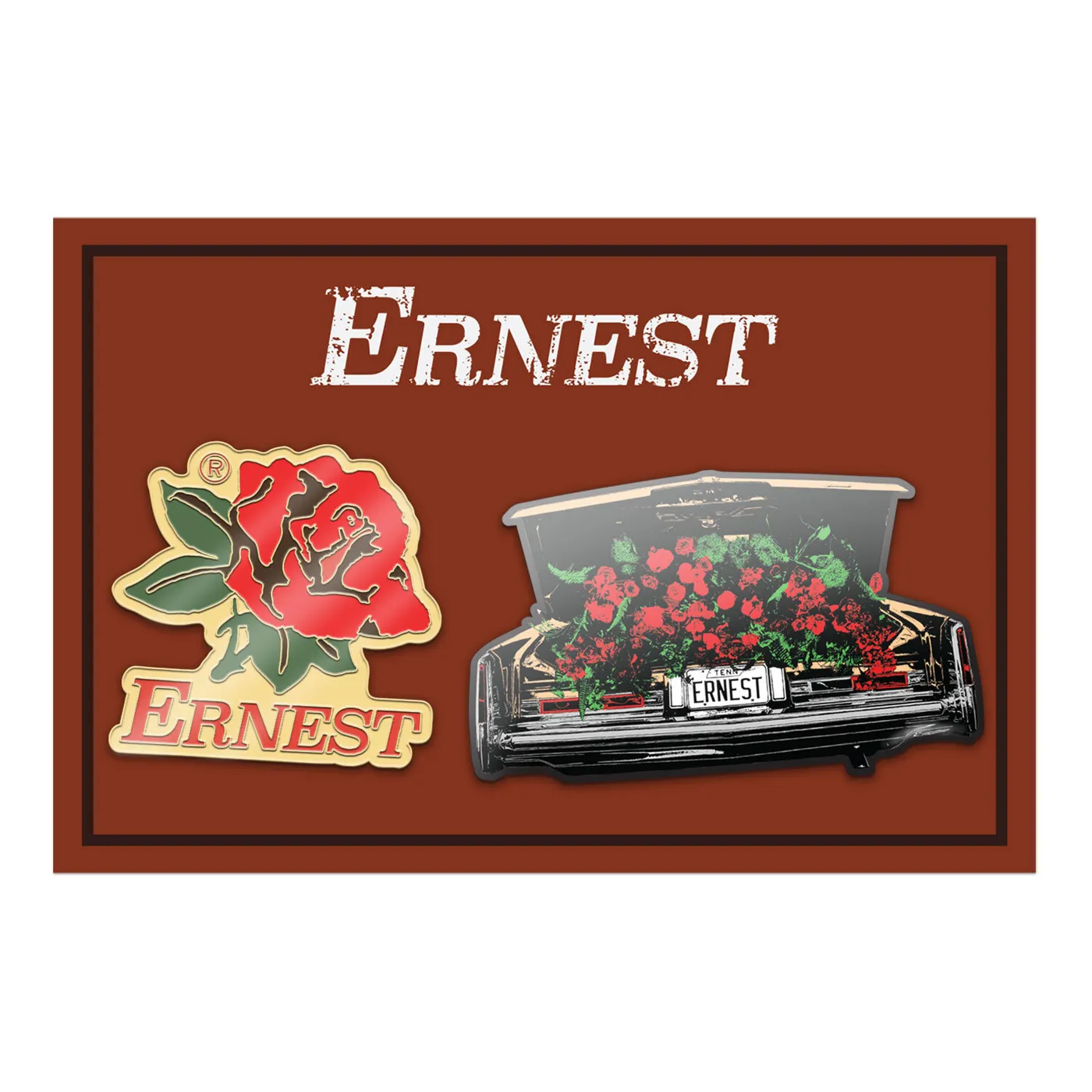 ERNEST Car and Roses Enamel Pin Set