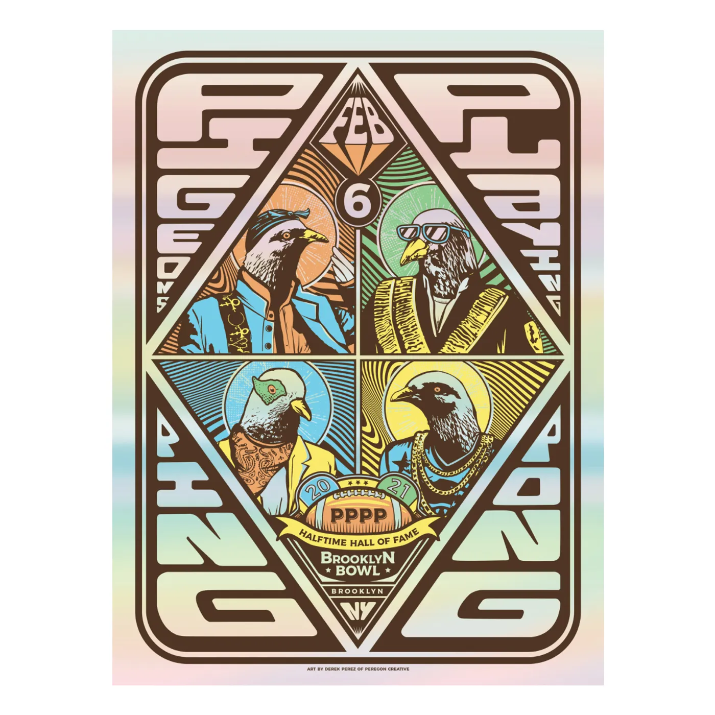 Pigeons Playing Ping Pong "Halftime Hall of Fame" Foil Poster