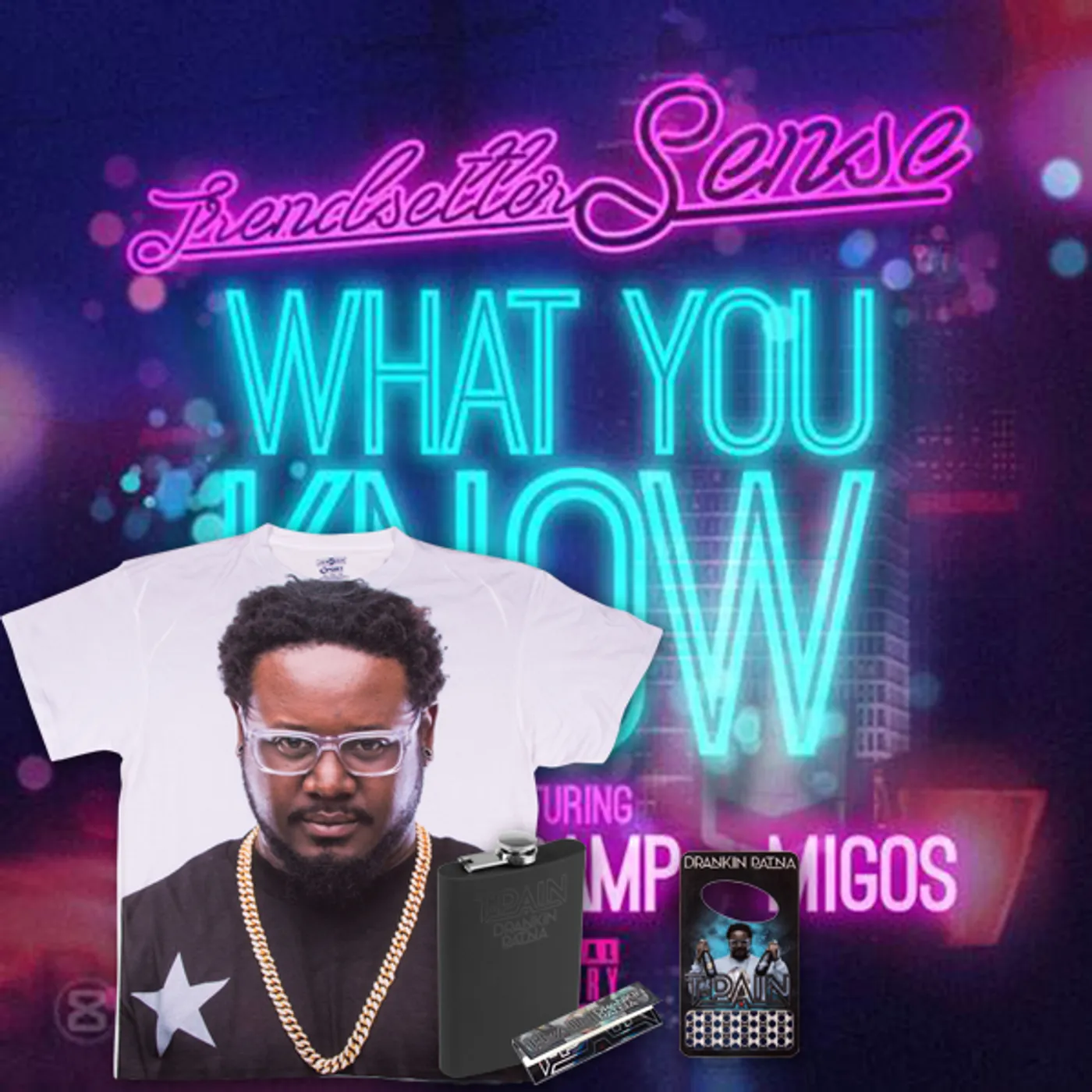 T-Pain T-Shirt+Flask+Grinder+Rolling Papers Bundle w/ Free Track Download