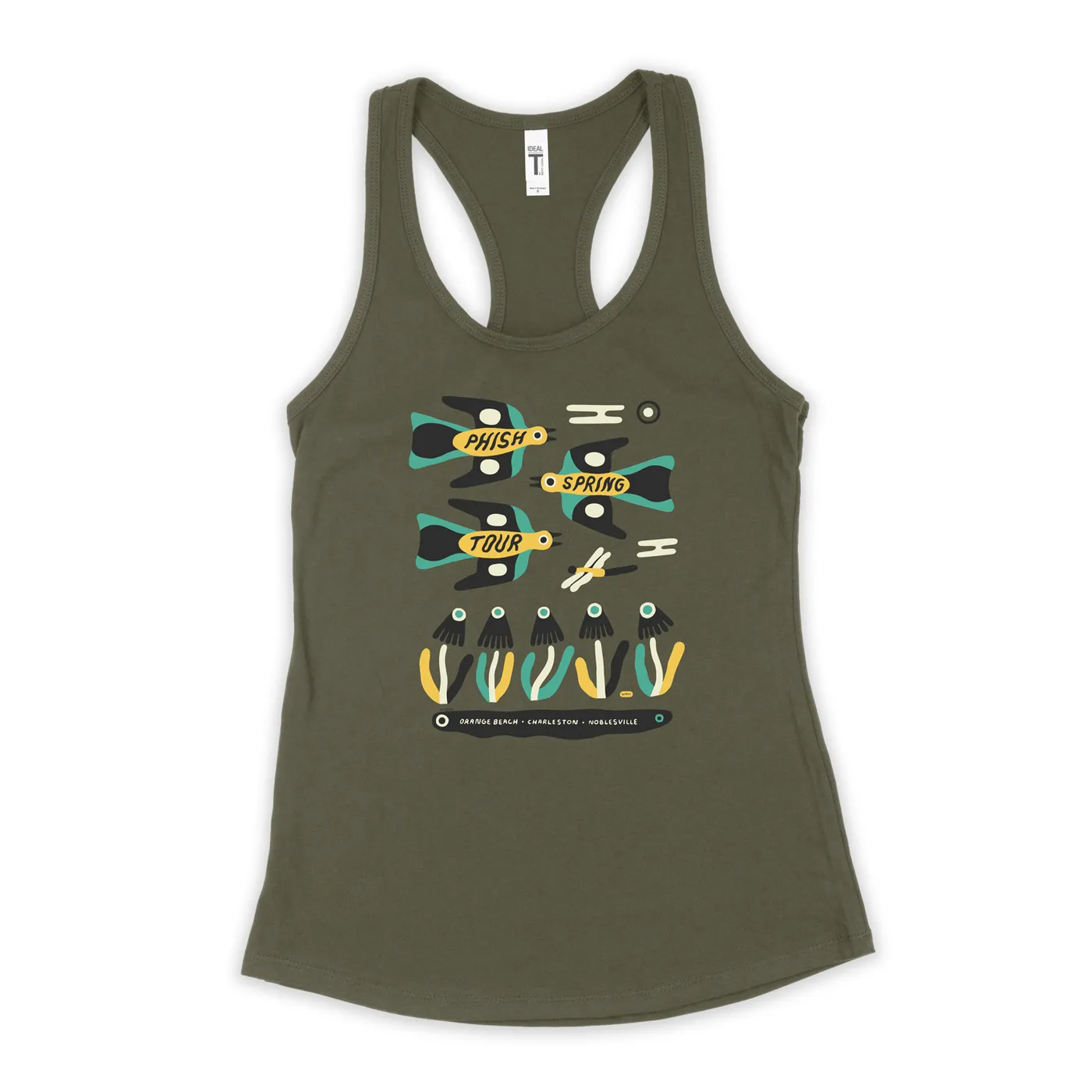 Phish Mockingbird Spring Tour 2022 Tank Top on Military Green