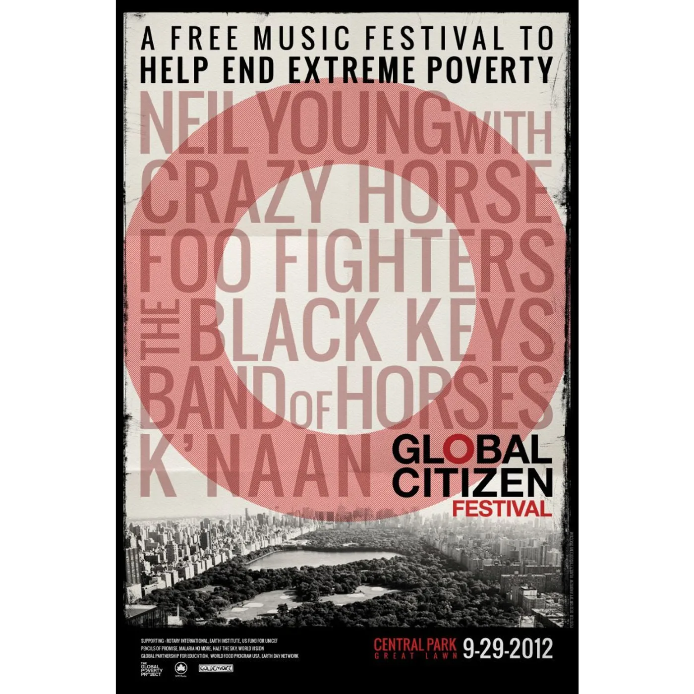 Global Citizen Festival  GCF 2012 Archival Poster 24 x 36"