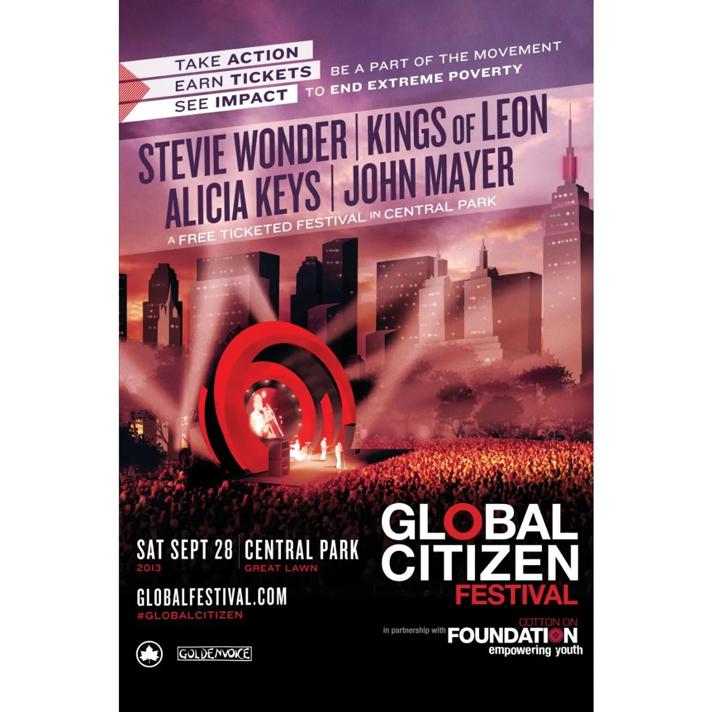 Global Citizen Festival  GCF 2013 Archival Poster 24 x 36"